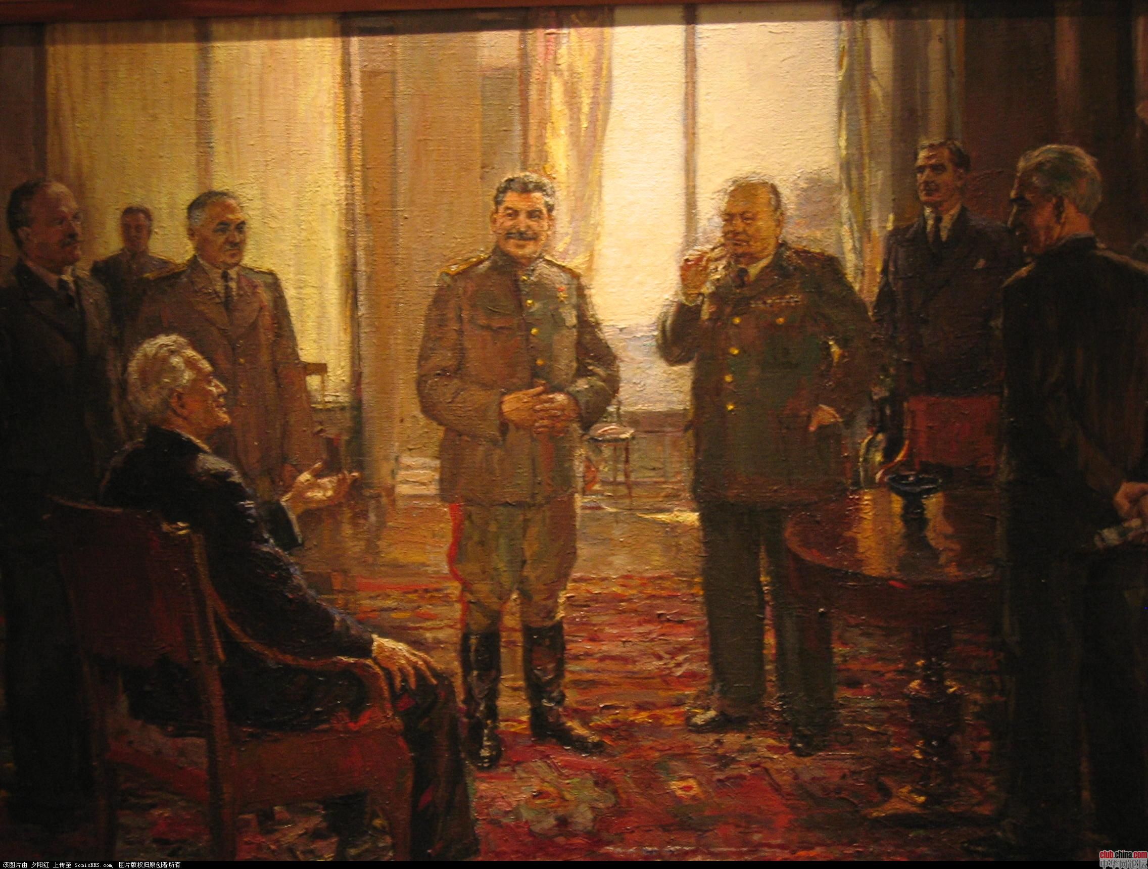 Winston Churchill and Joseph Stalin at a meeting HD Wallpaper