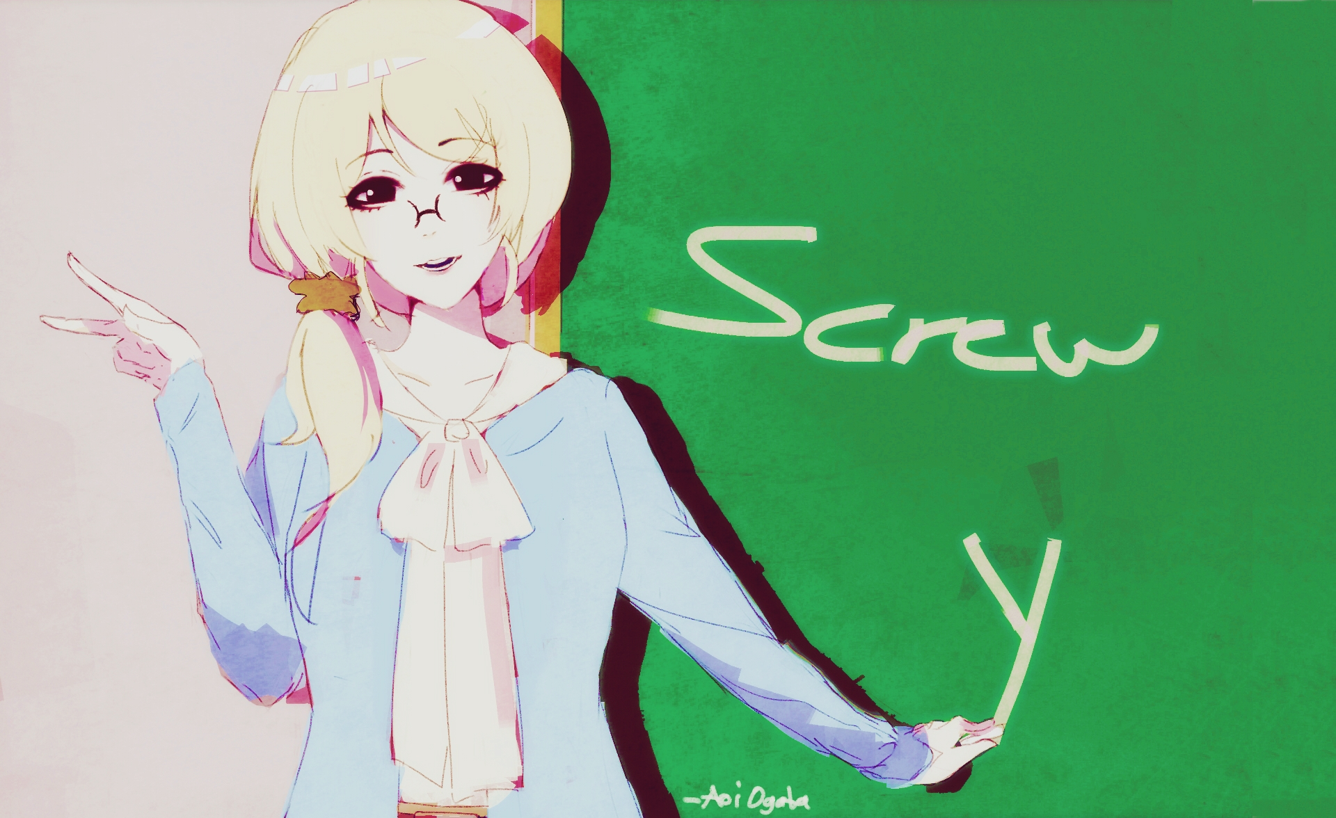Ellen Baker with "Screw Y" on chalkboard HD Wallpaper