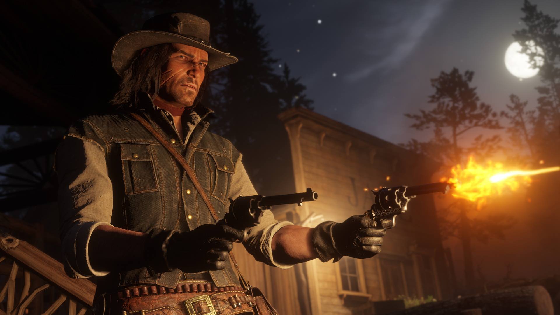 Arthur Morgan from Red Dead Redemption 2 shooting guns HD Wallpaper