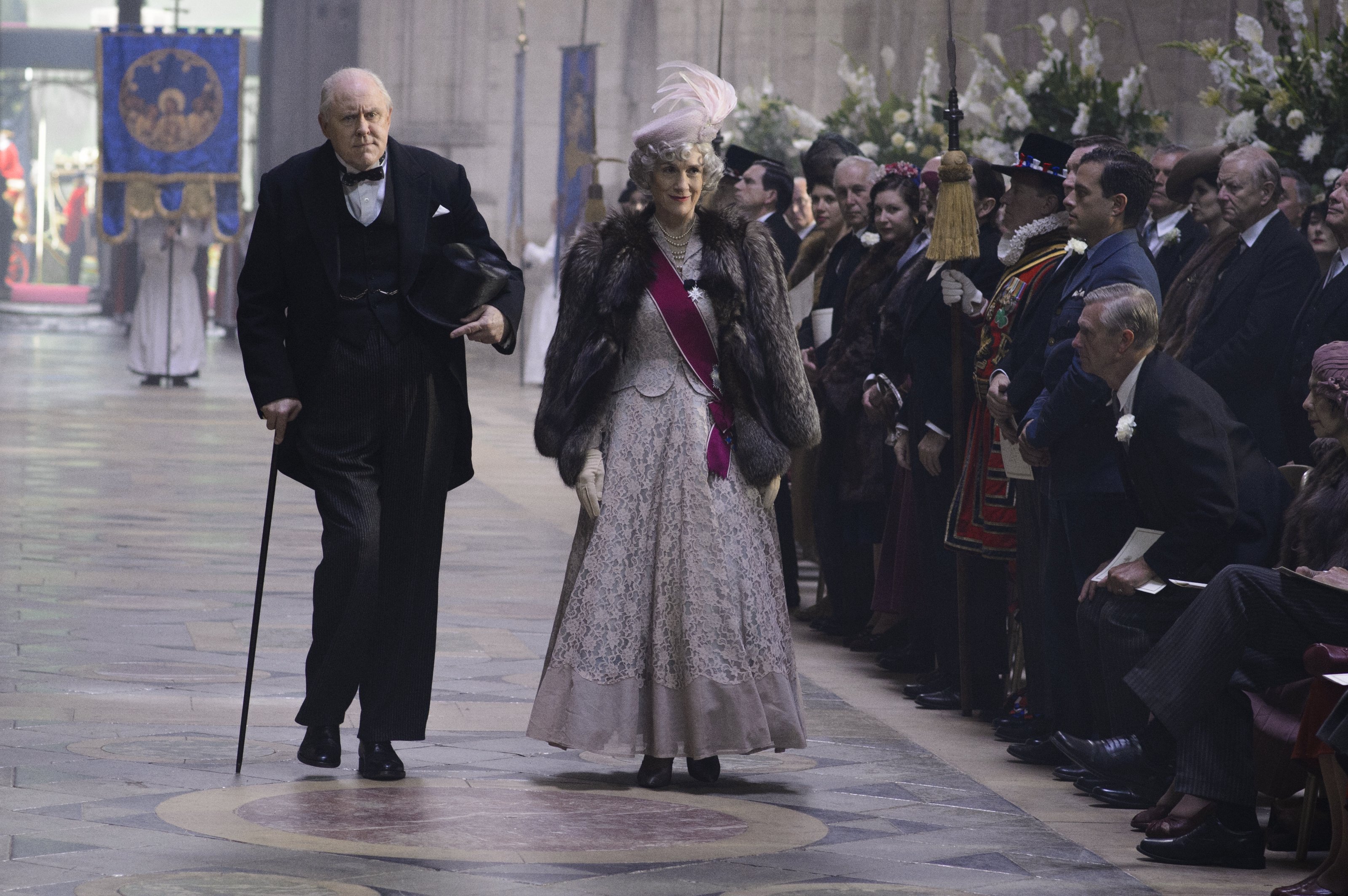 Winston Churchill and Queen Elizabeth II at a ceremony HD Wallpaper