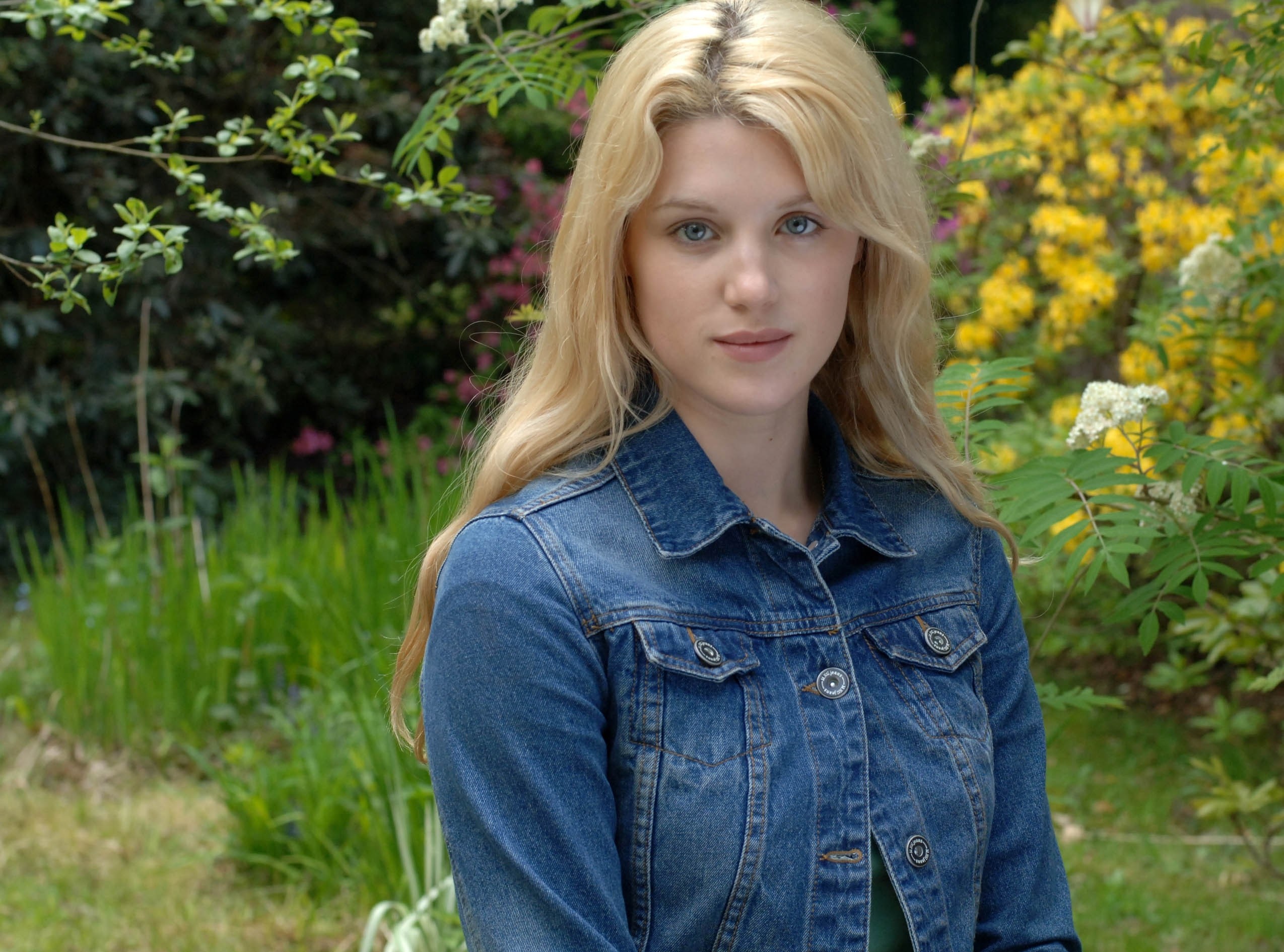 Lucy Griffiths in a denim jacket outdoors HD Wallpaper