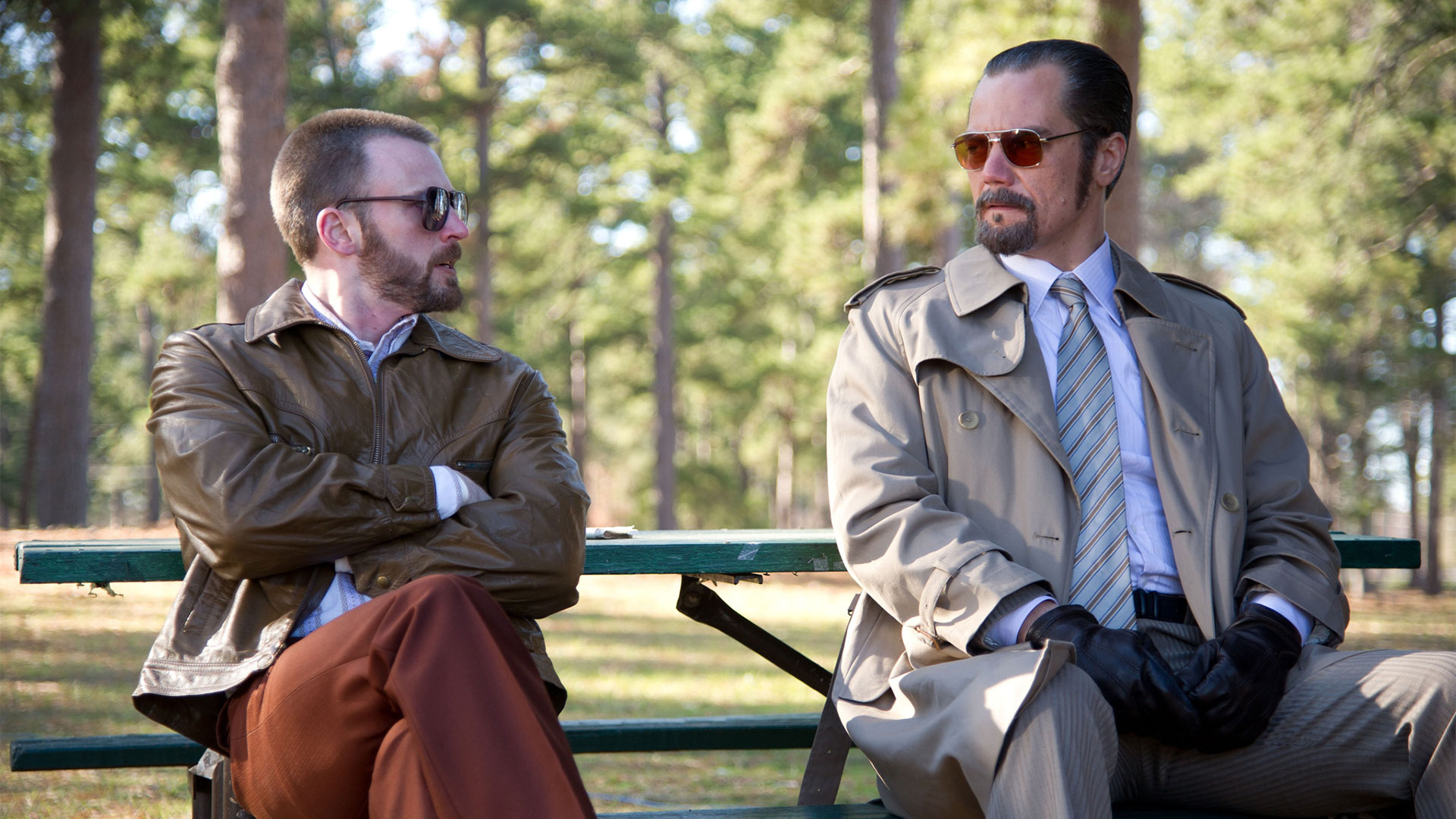 Michael Shannon and another man sitting on a bench HD Wallpaper