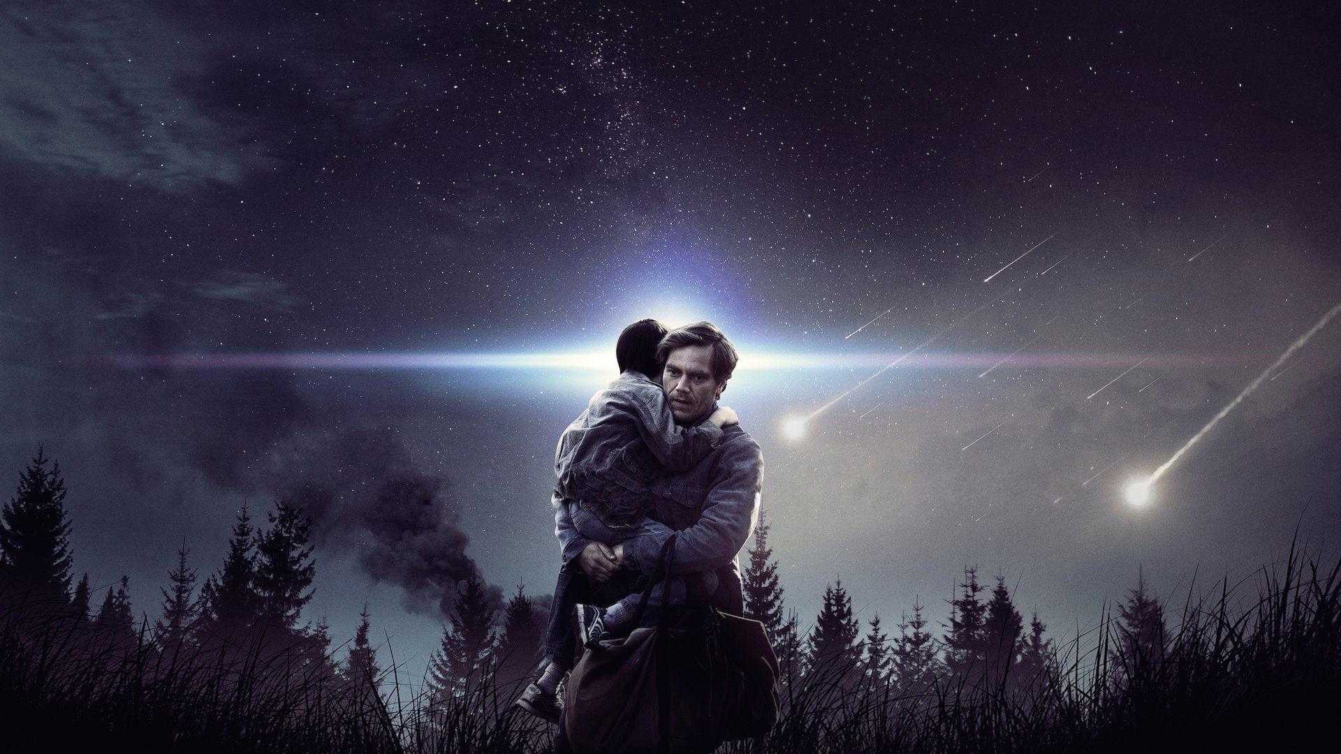 Michael Shannon holding a child under a starry sky HD Wallpaper
