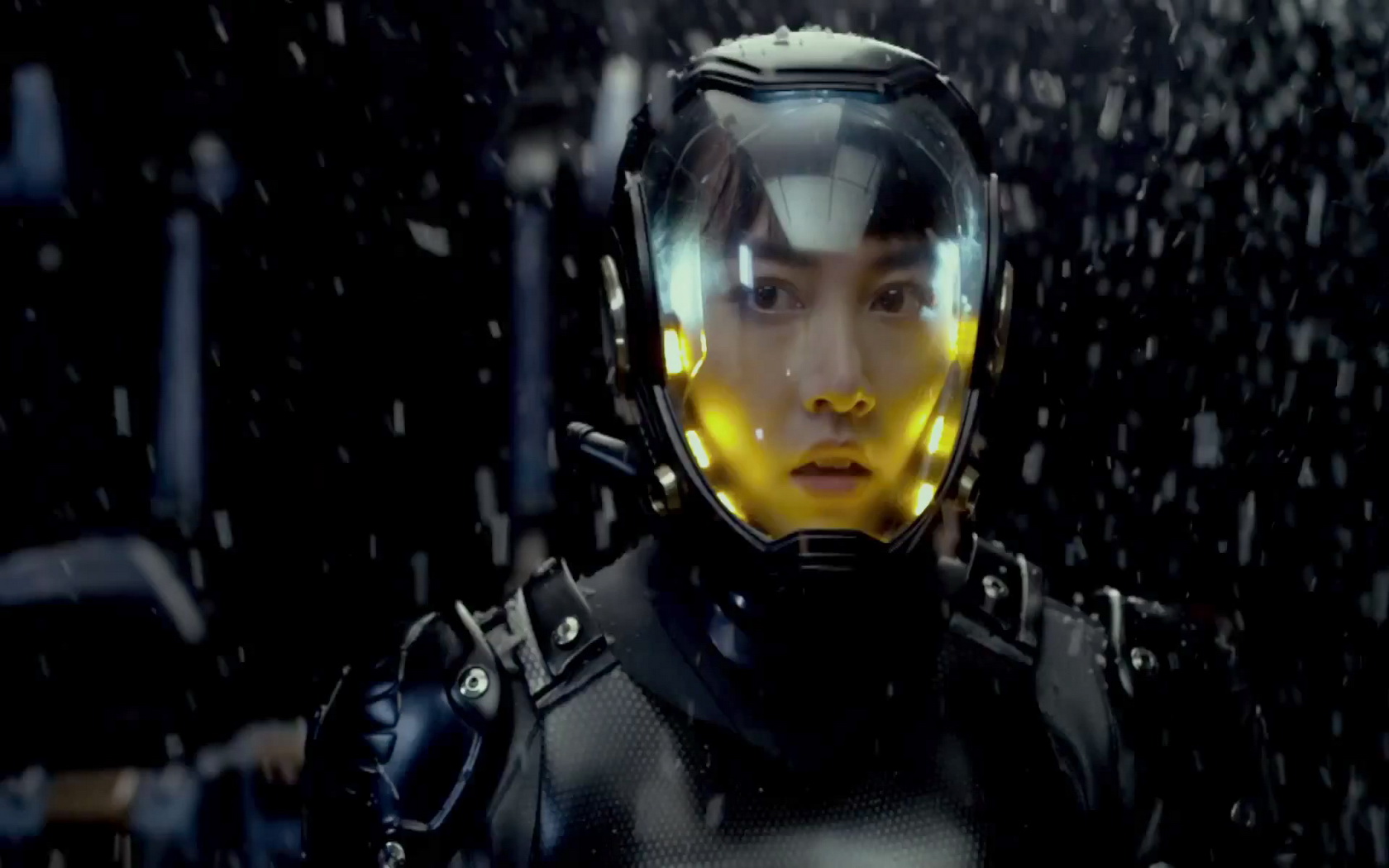 Rinko Kikuchi in a futuristic helmet HD Wallpaper