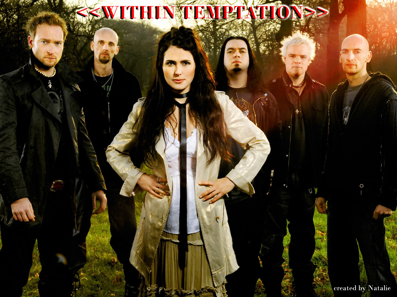 Within Temptation band members in a forest HD Wallpaper