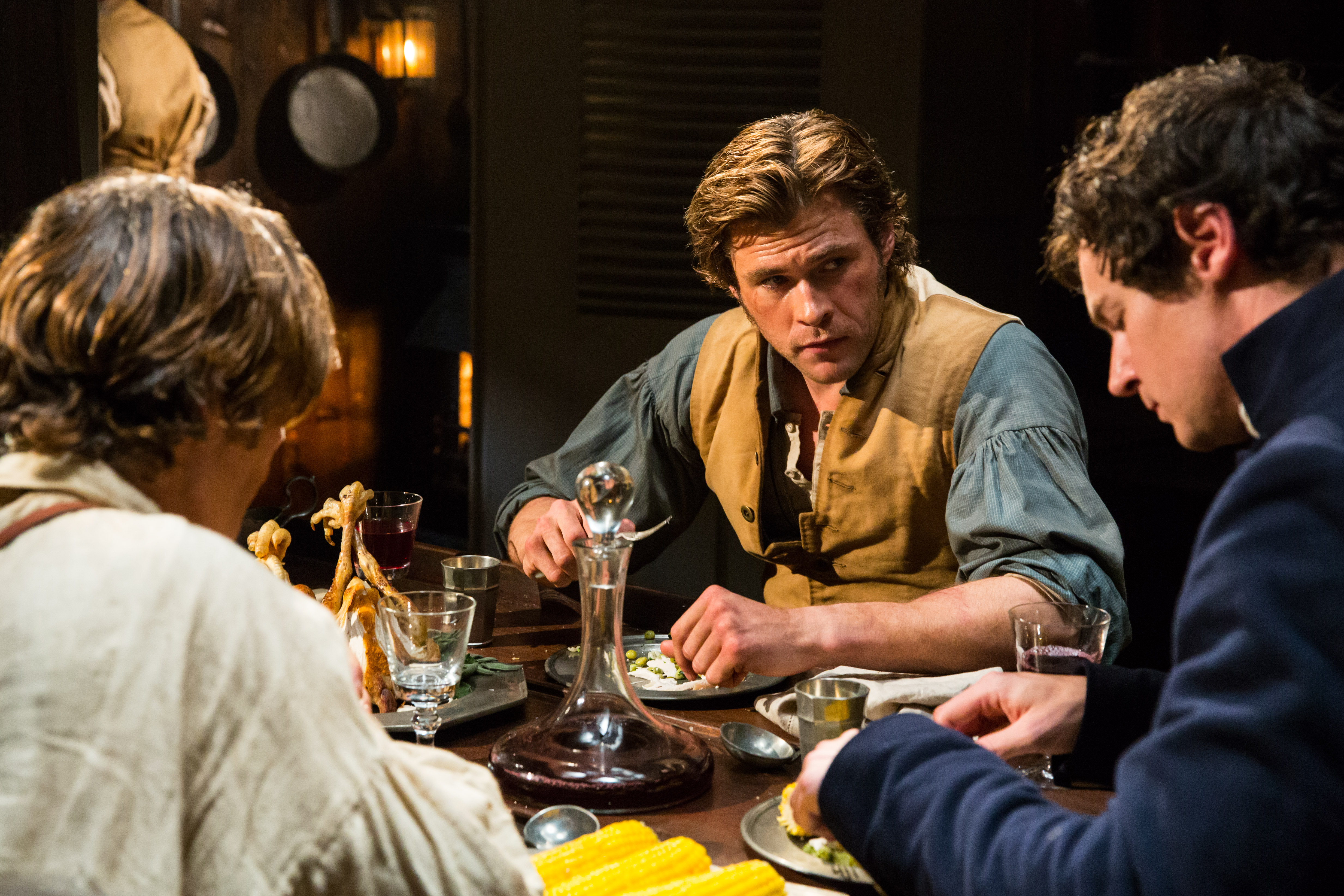 Benjamin Walker and two men eating dinner HD Wallpaper