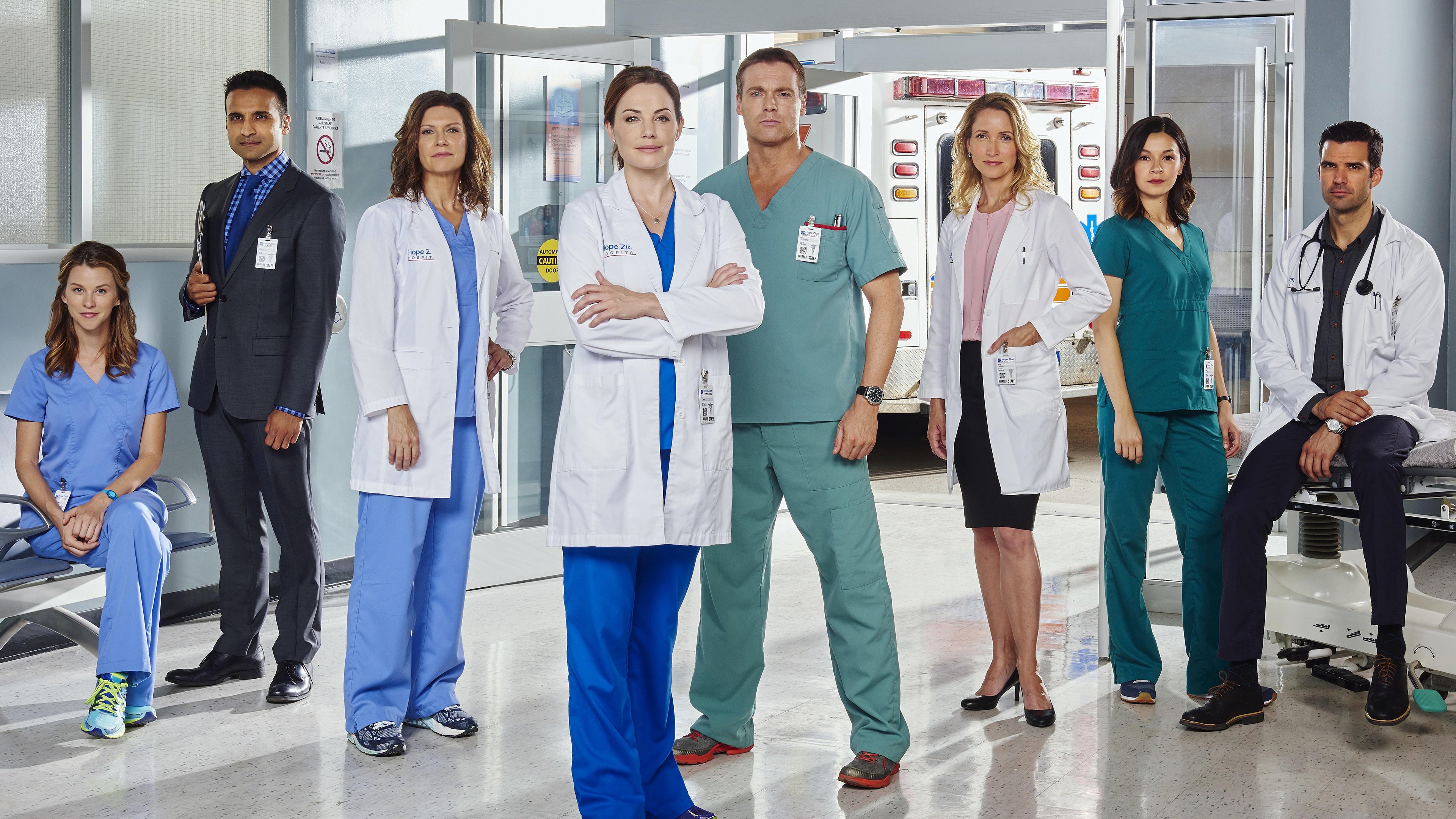 Erica Durance and cast of Saving Hope HD Wallpaper