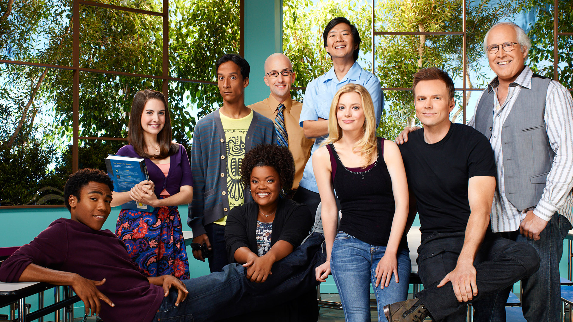 Community cast posing for a promotional photo HD Wallpaper