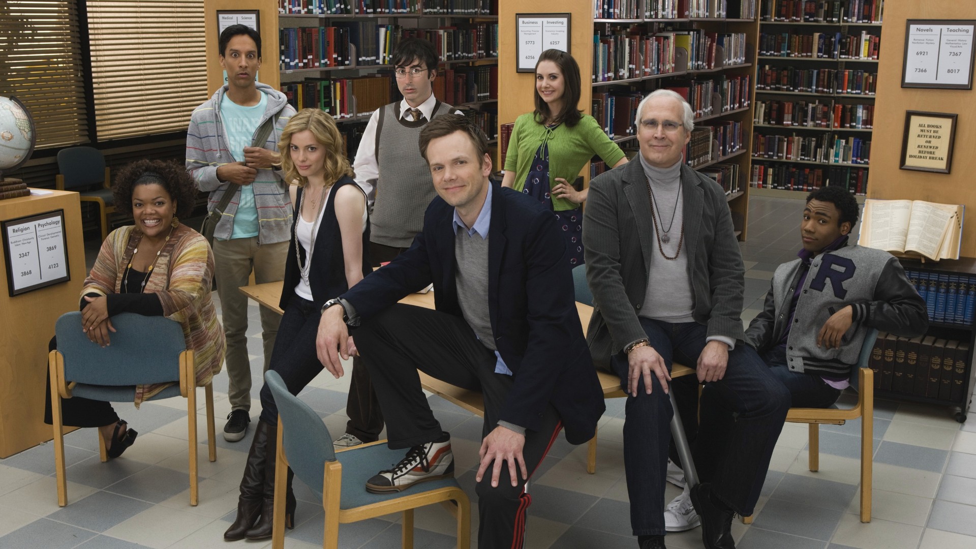 Community cast in a library HD Wallpaper