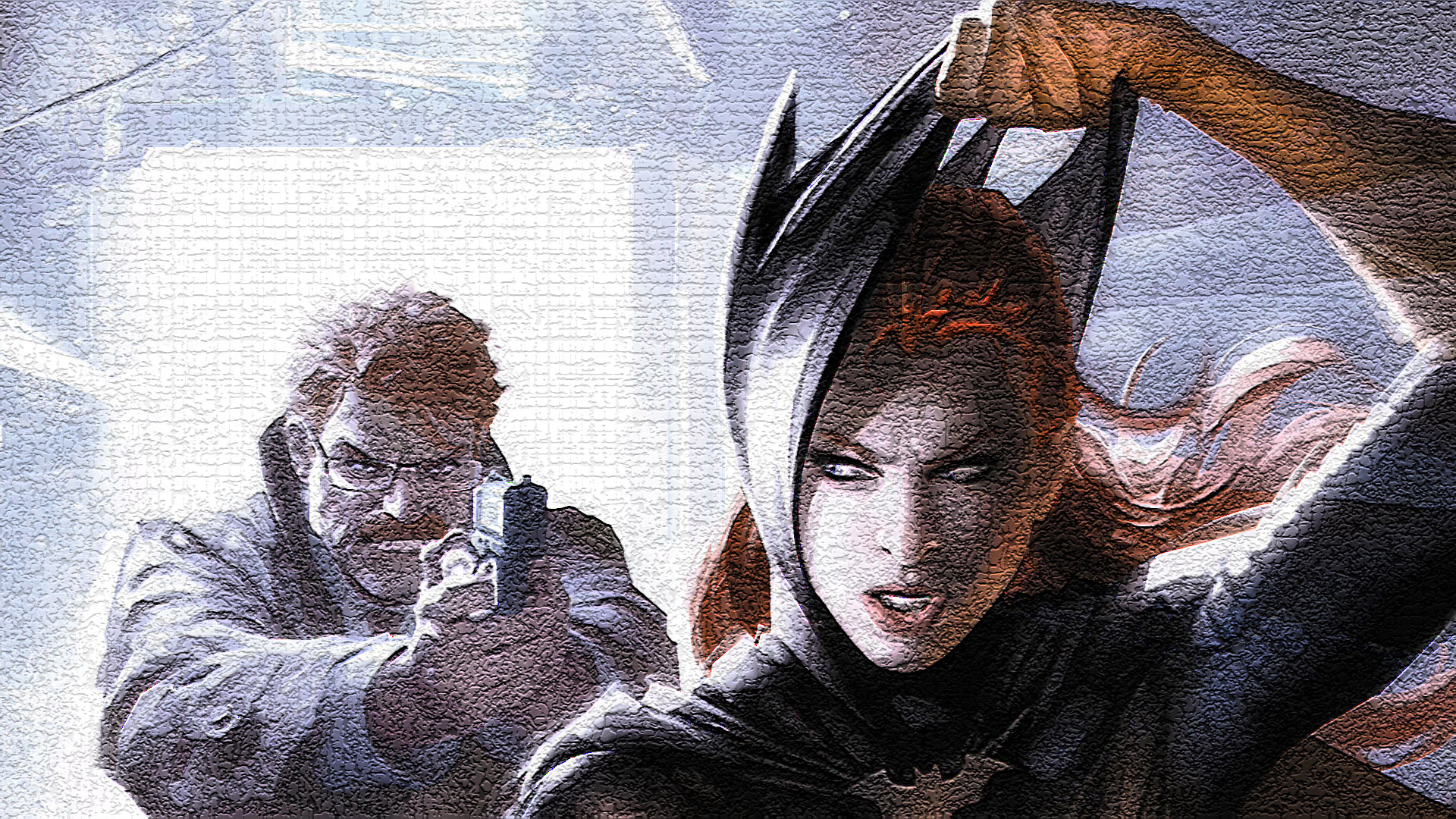 Batgirl and a man with a gun HD Wallpaper