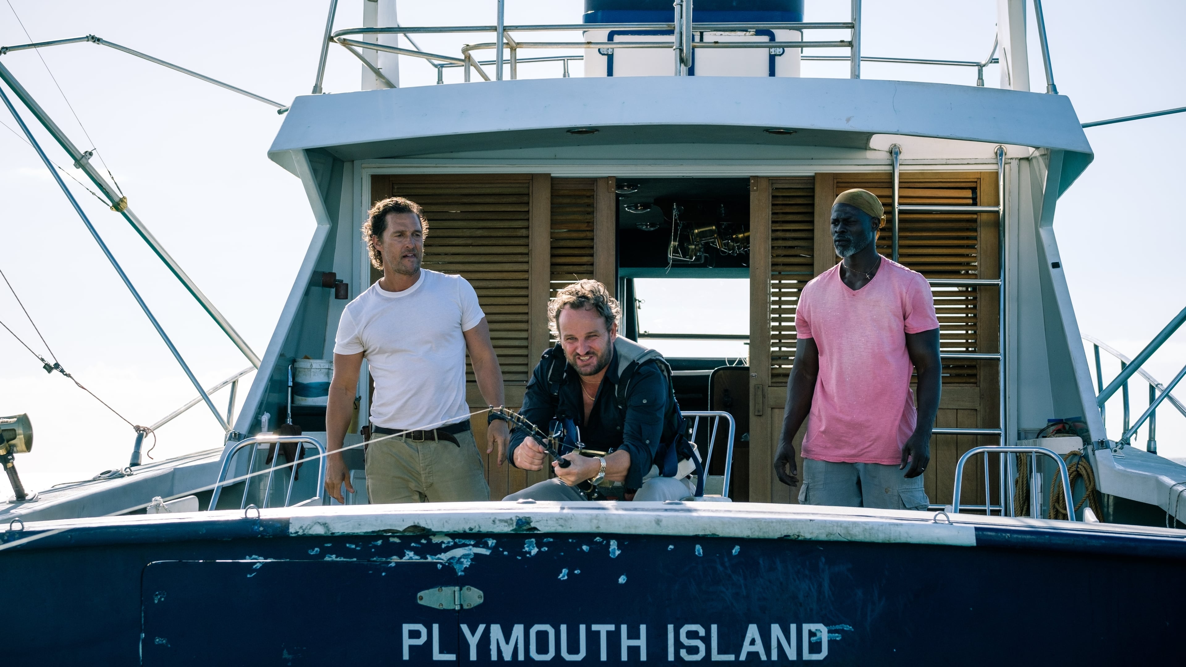 Jason Clarke and two men on a boat HD Wallpaper