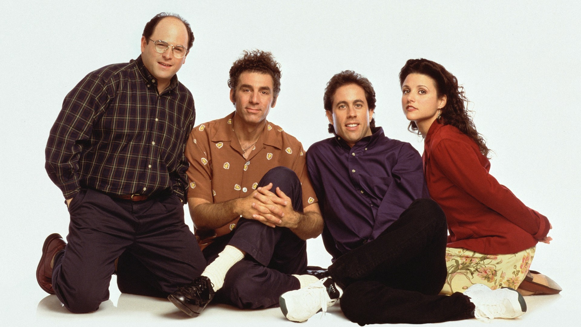 Seinfeld cast: Jason Alexander, Michael Richards, Jerry Seinfeld, Julia Louis-Dreyfus HD Wallpaper