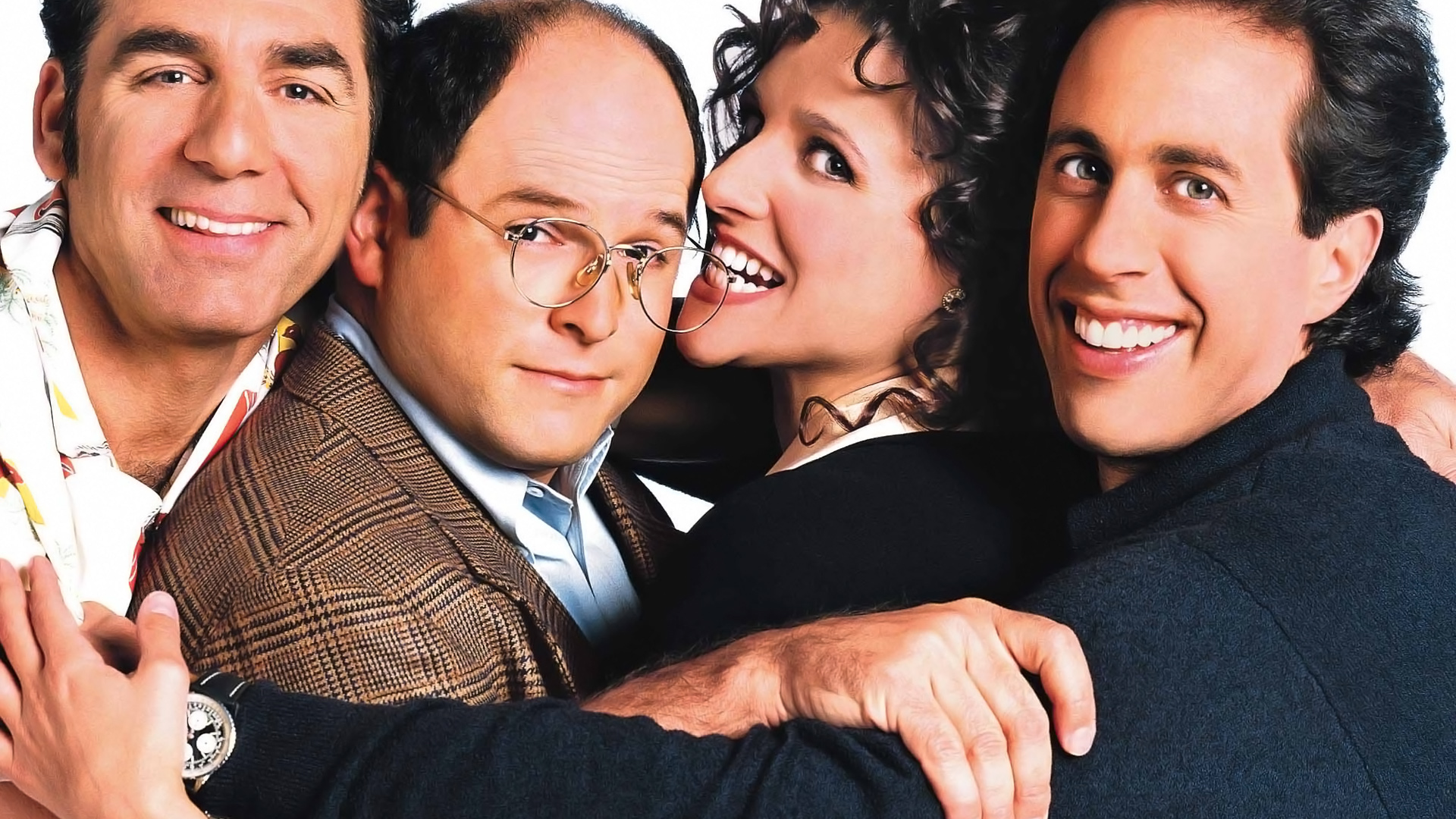 Seinfeld cast: Jerry Seinfeld, Julia Louis-Dreyfus, Jason Alexander, Michael Richards HD Wallpaper