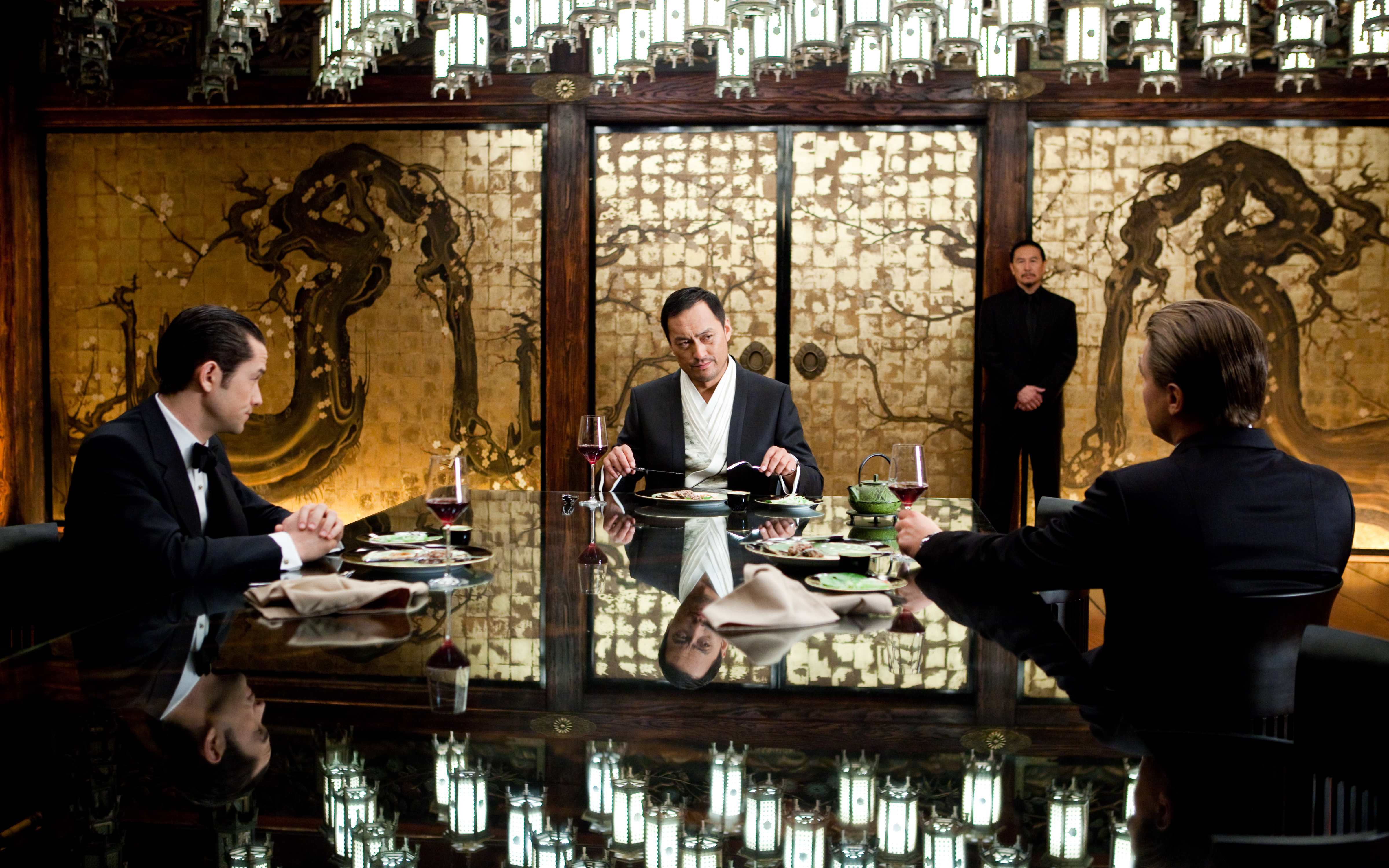 Ken Watanabe and two men at a table HD Wallpaper