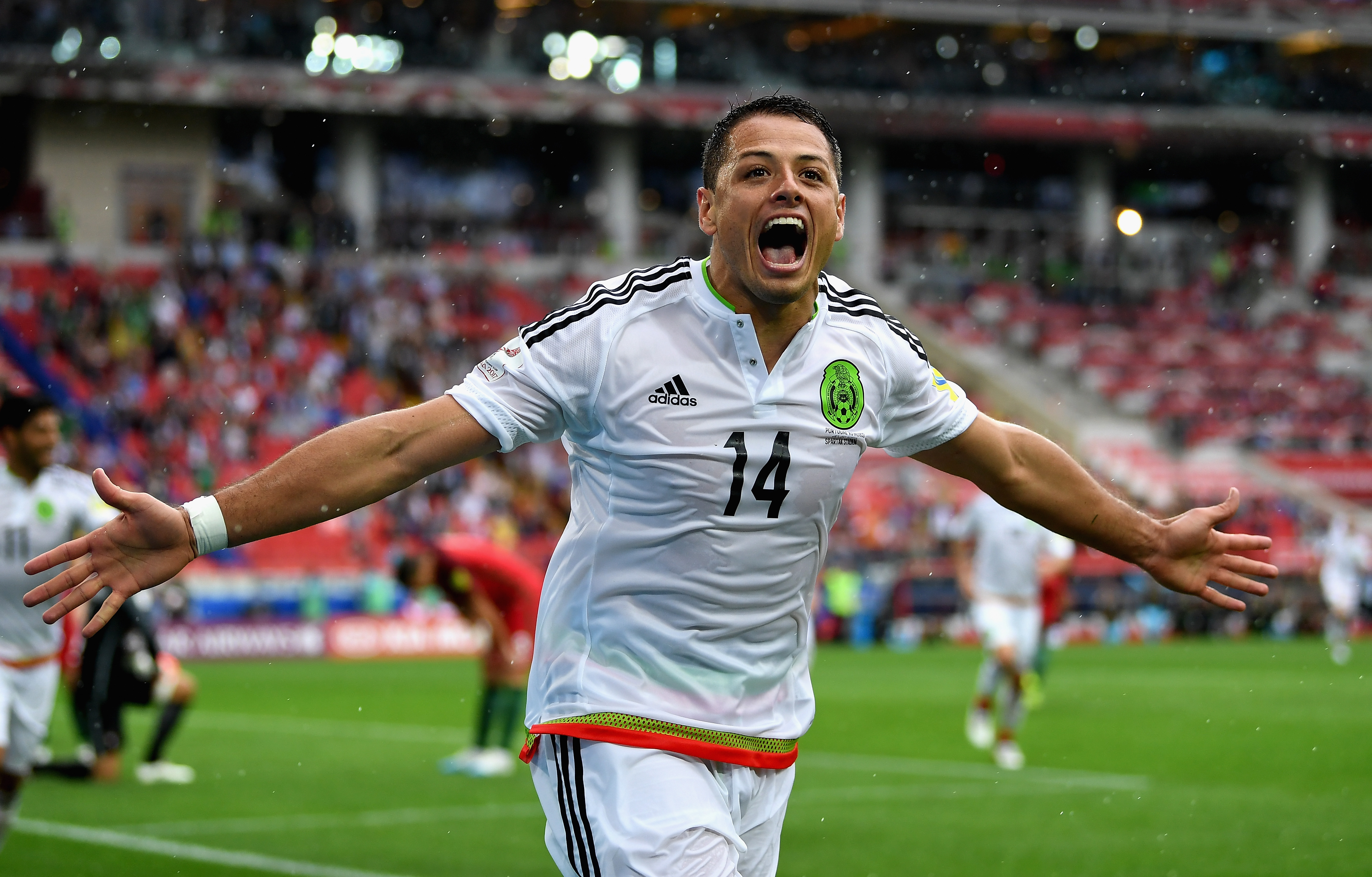 Javier Hernández celebrating a goal for Mexico HD Wallpaper