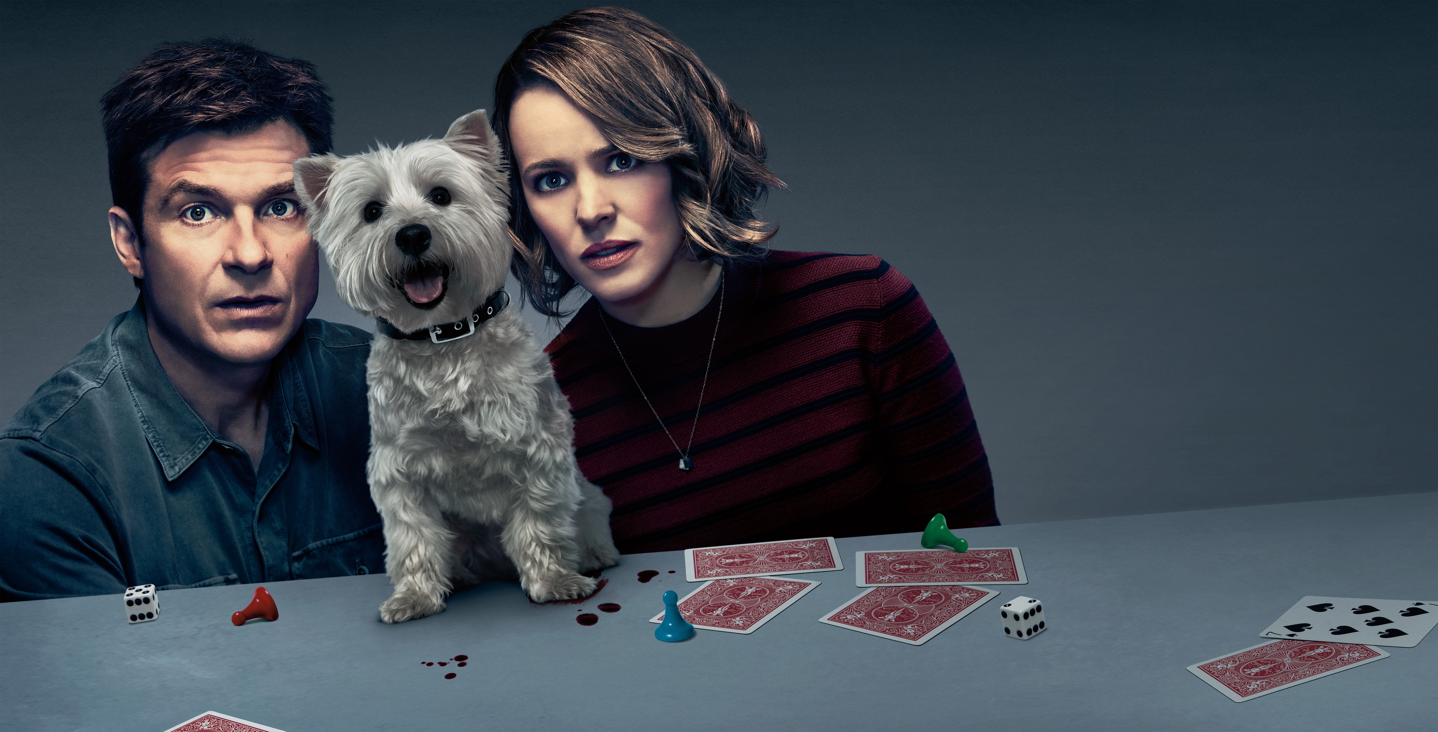 Jason Bateman and Rachel McAdams with a dog HD Wallpaper