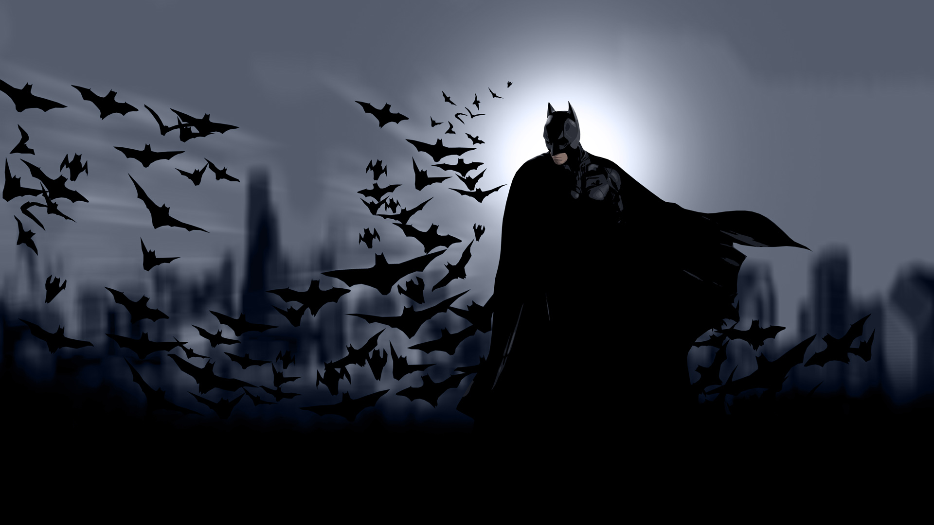 Batman with bats and city skyline HD Wallpaper