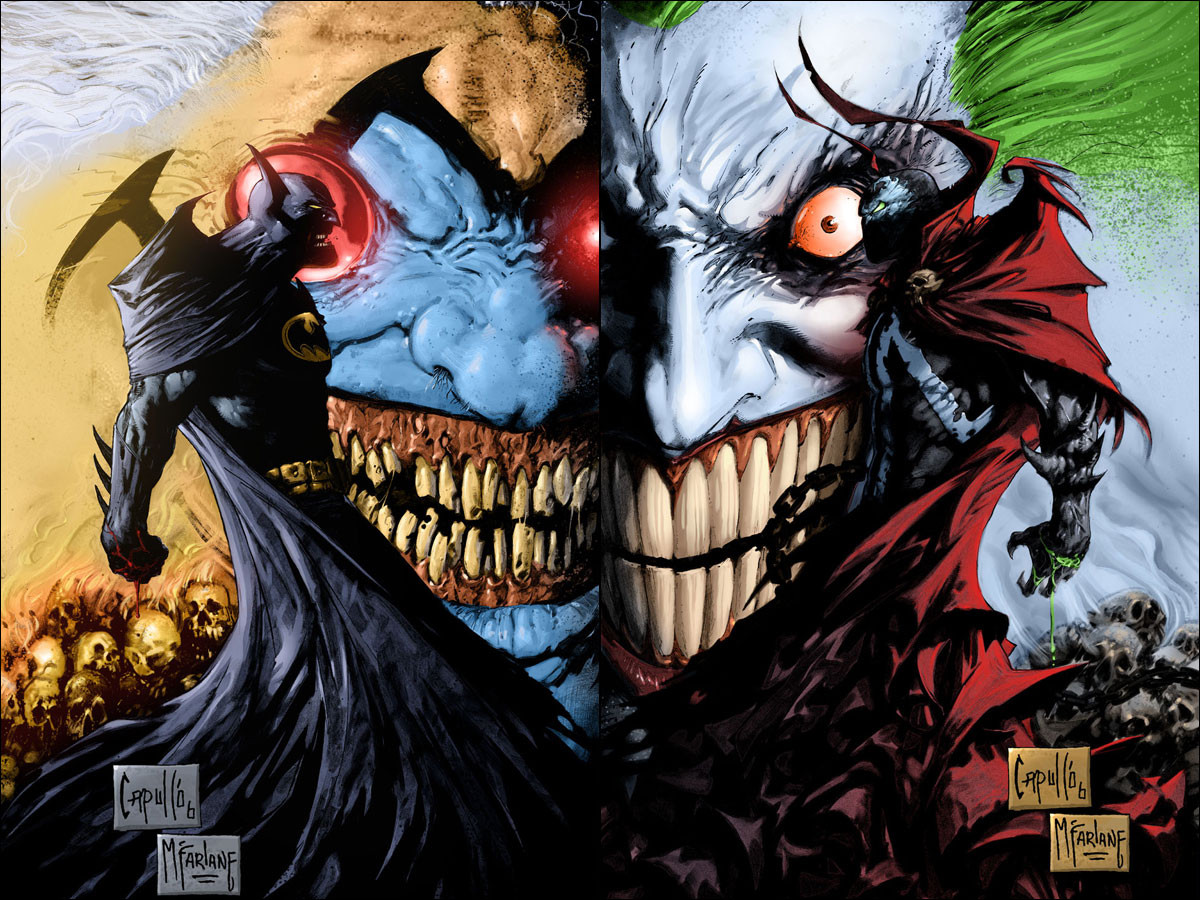 Batman and Joker Spawn comic art HD Wallpaper