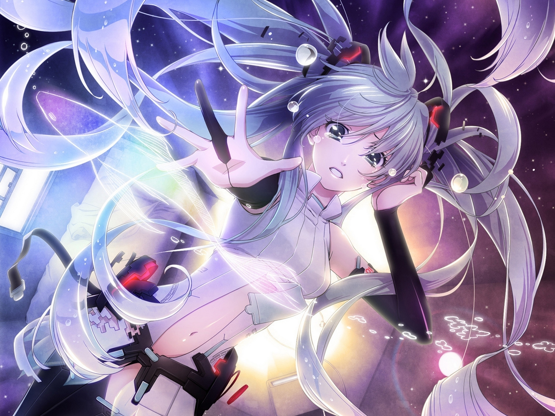 Hatsune Miku in a cosmic setting HD Wallpaper
