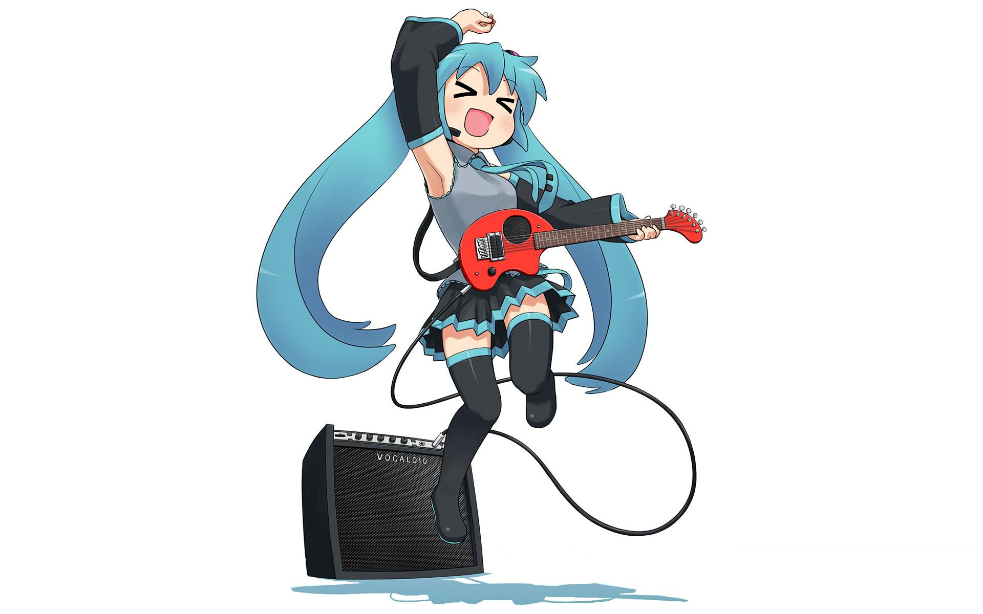 Hatsune Miku playing guitar HD Wallpaper