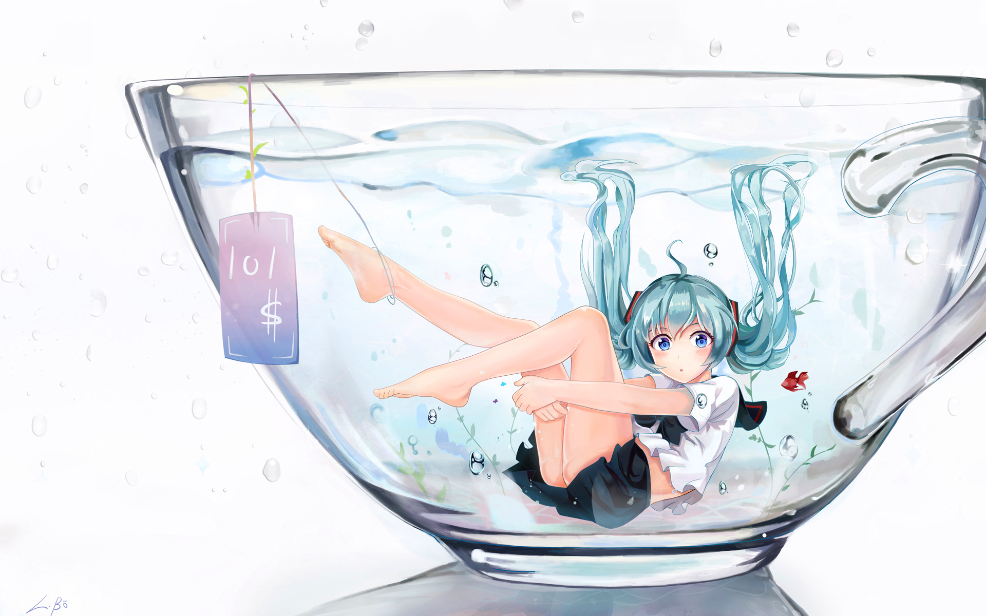 Hatsune Miku in a teacup HD Wallpaper