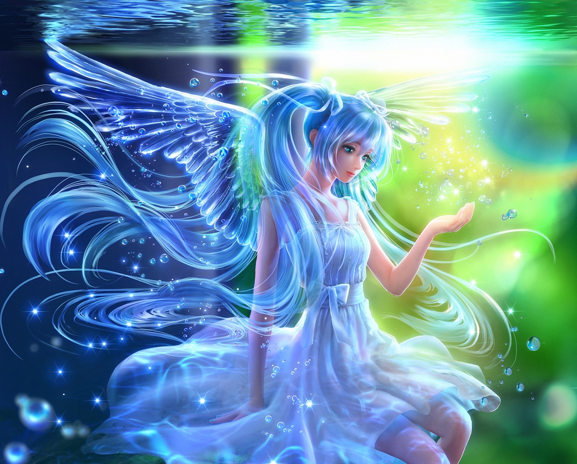 Hatsune Miku with Water Wings HD Wallpaper