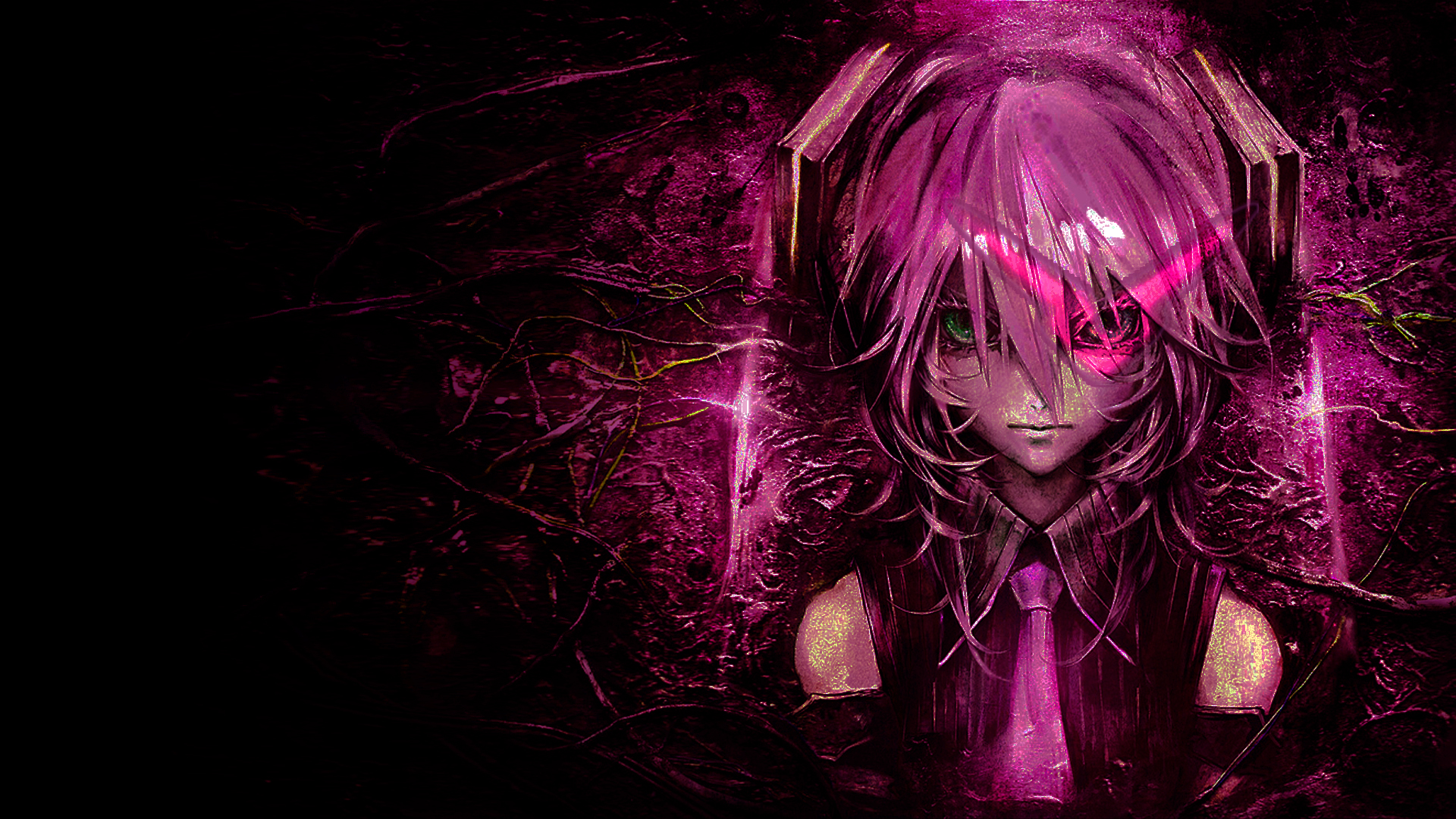 Hatsune Miku with pink hair and headphones HD Wallpaper