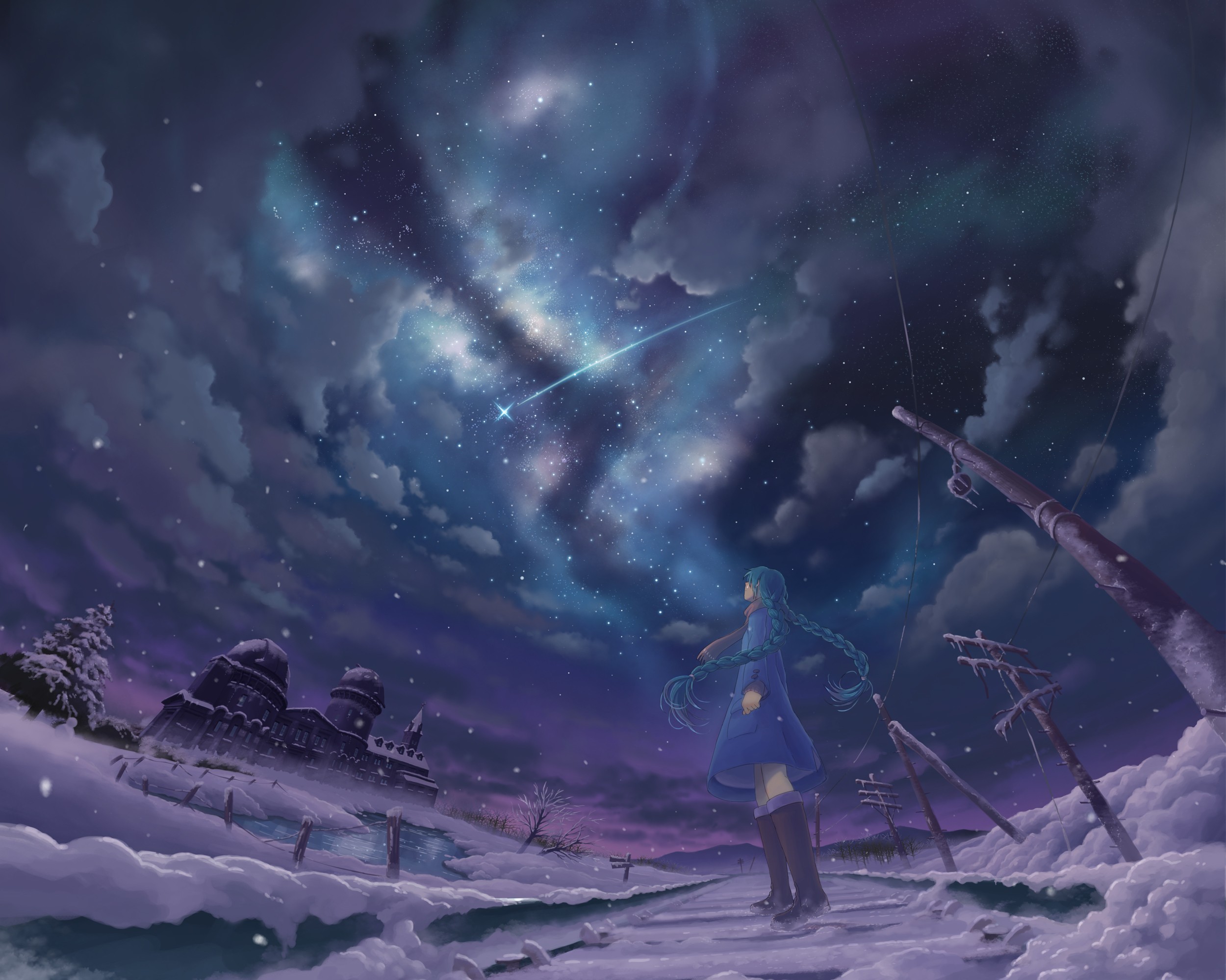 Hatsune Miku under a starry sky HD Wallpaper