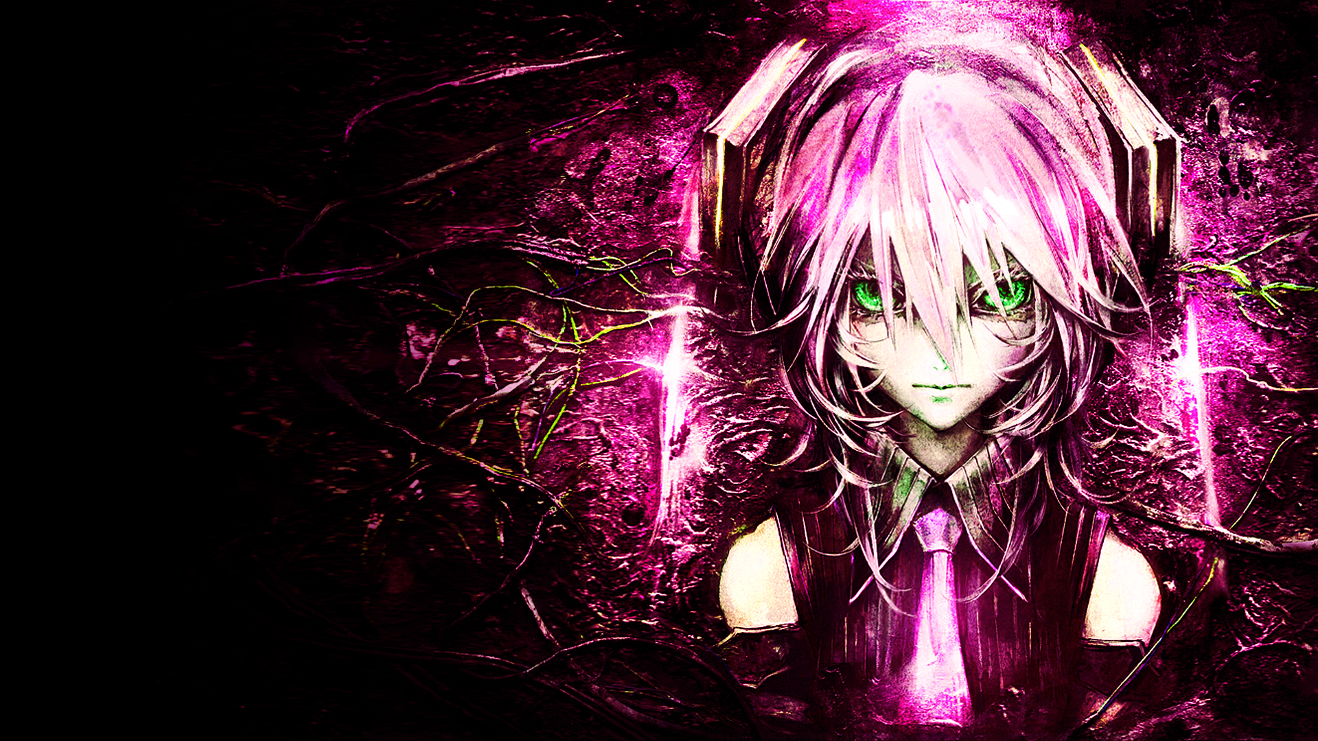 Hatsune Miku with headphones and tie HD Wallpaper