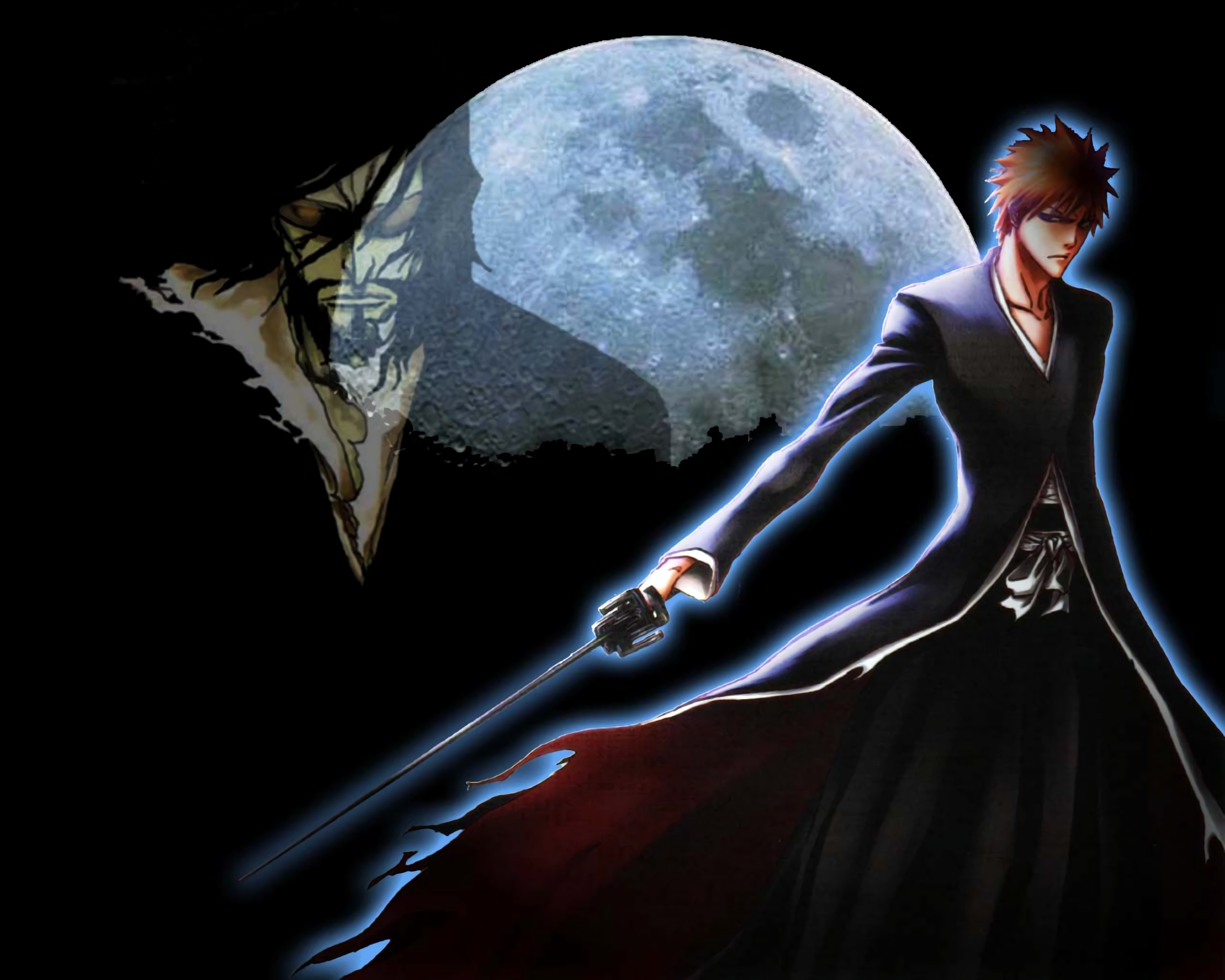 Ichigo Kurosaki from Bleach with a moon and a ghoul HD Wallpaper