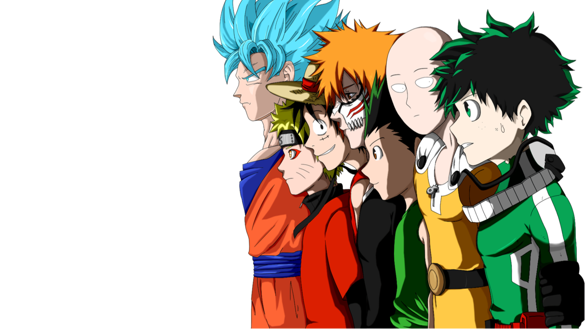 Anime Characters: Goku, Naruto, Ichigo, Gon, Saitama, Deku HD Wallpaper