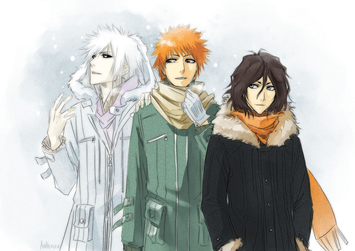 Tōshirō Hitsugaya, Ichigo Kurosaki, and Rukia Kuchiki from Bleach HD Wallpaper
