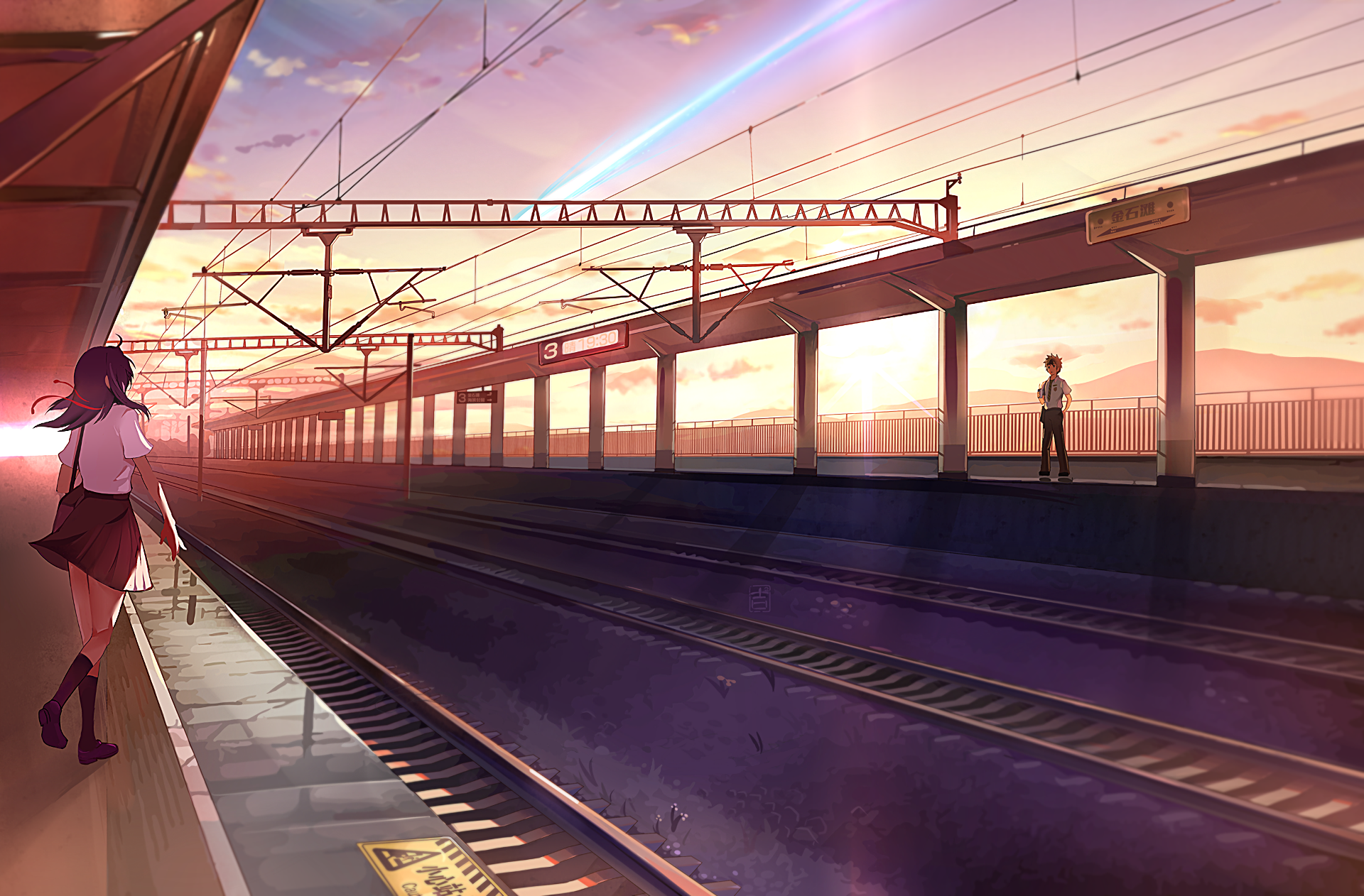 Mitsuha Miyamizu from Your Name at a train station HD Wallpaper