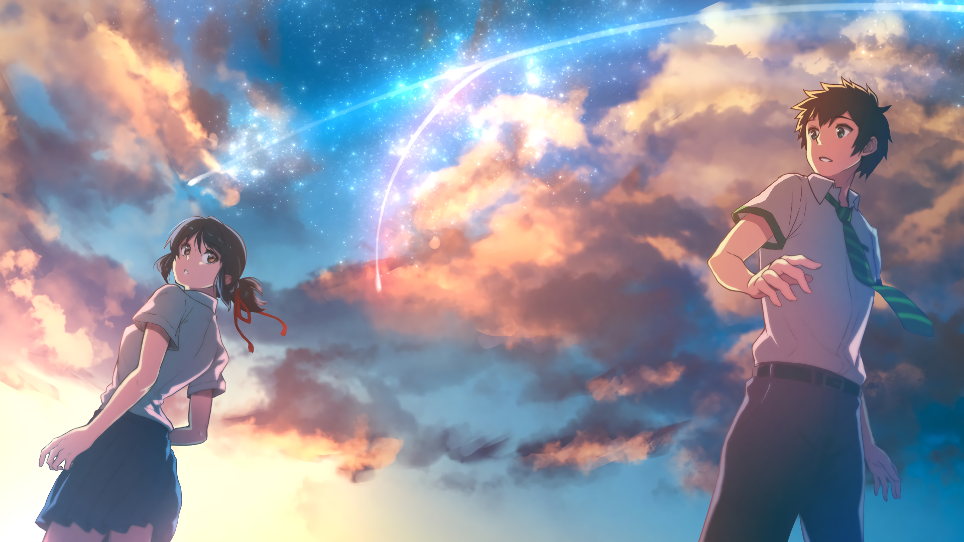 Mitsuha Miyamizu and Taki Tachibana from Your Name. HD Wallpaper