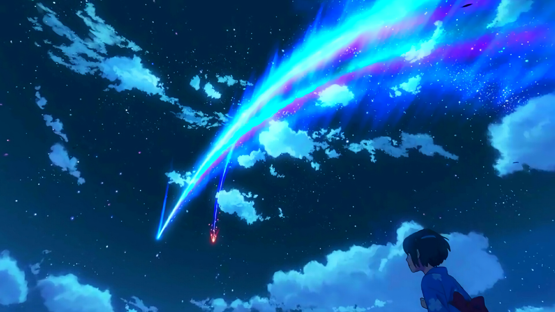 Mitsuha Miyamizu watching a comet in the night sky HD Wallpaper