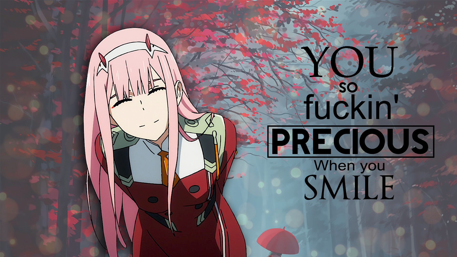 Zero Two from Darling in the FranXX with text HD Wallpaper