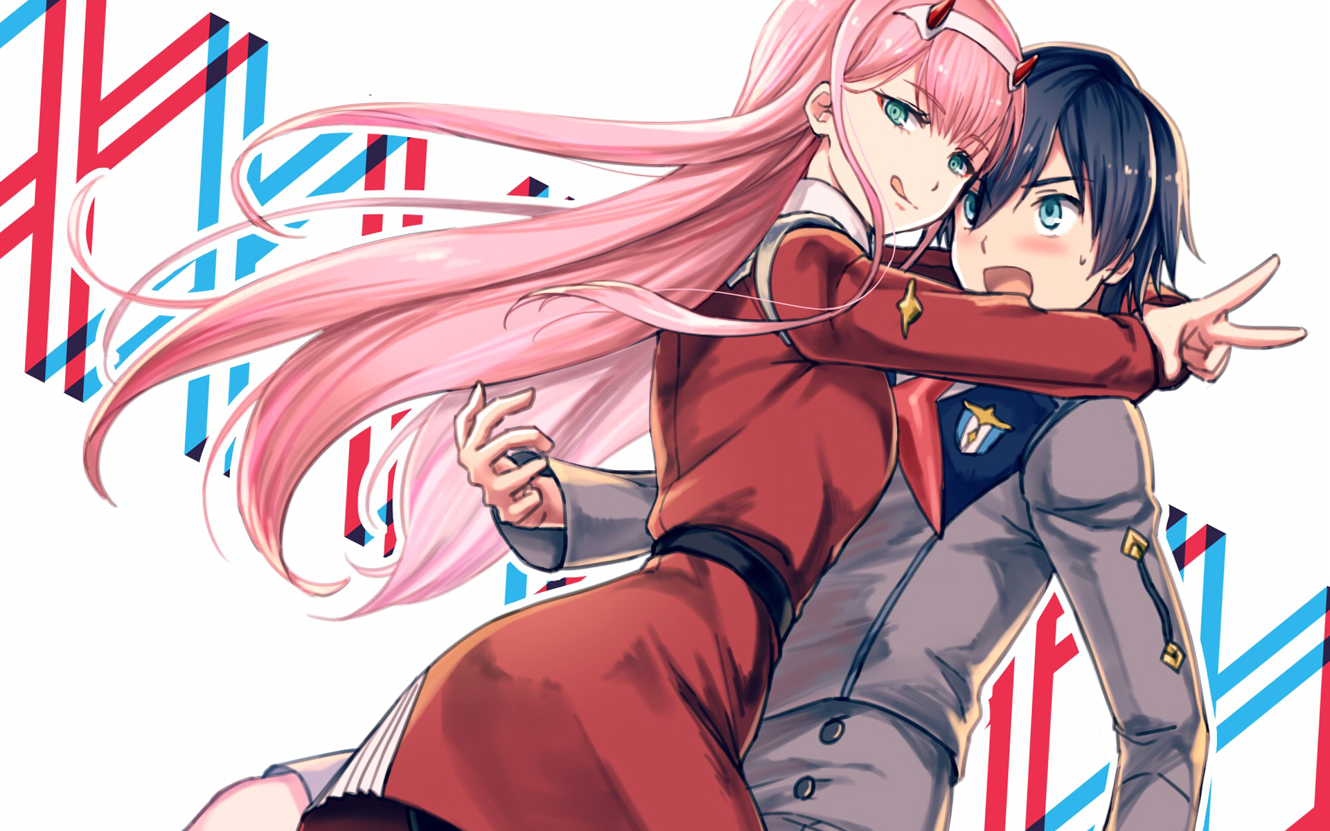 Zero Two and Hiro Embrace Dynamic Pose HD Wallpaper