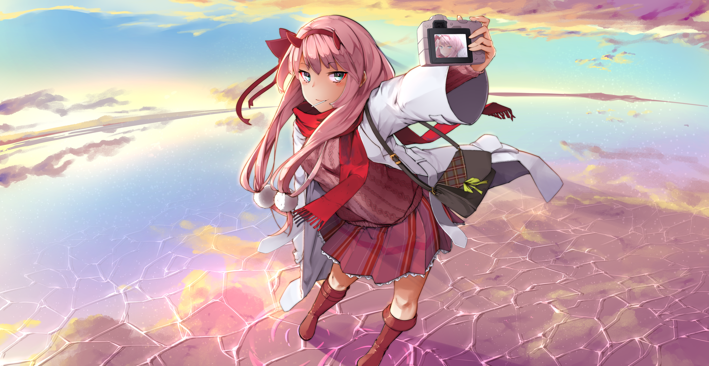 Zero Two from Darling in the FranXX taking a selfie HD Wallpaper