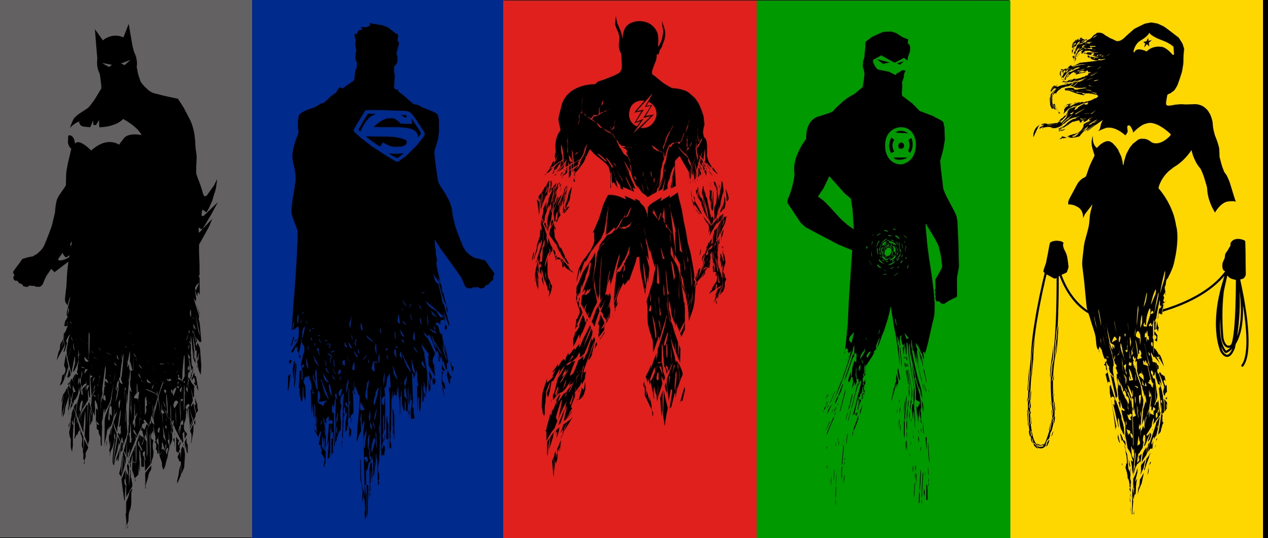 Justice League Silhouettes: Batman, Superman, Flash, Green Lantern, Wonder Woman HD Wallpaper