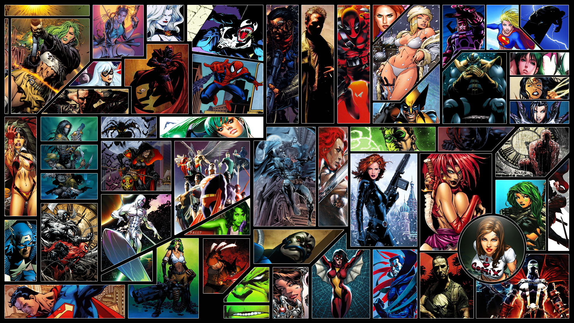 Collage of Marvel and DC Comics Characters HD Wallpaper
