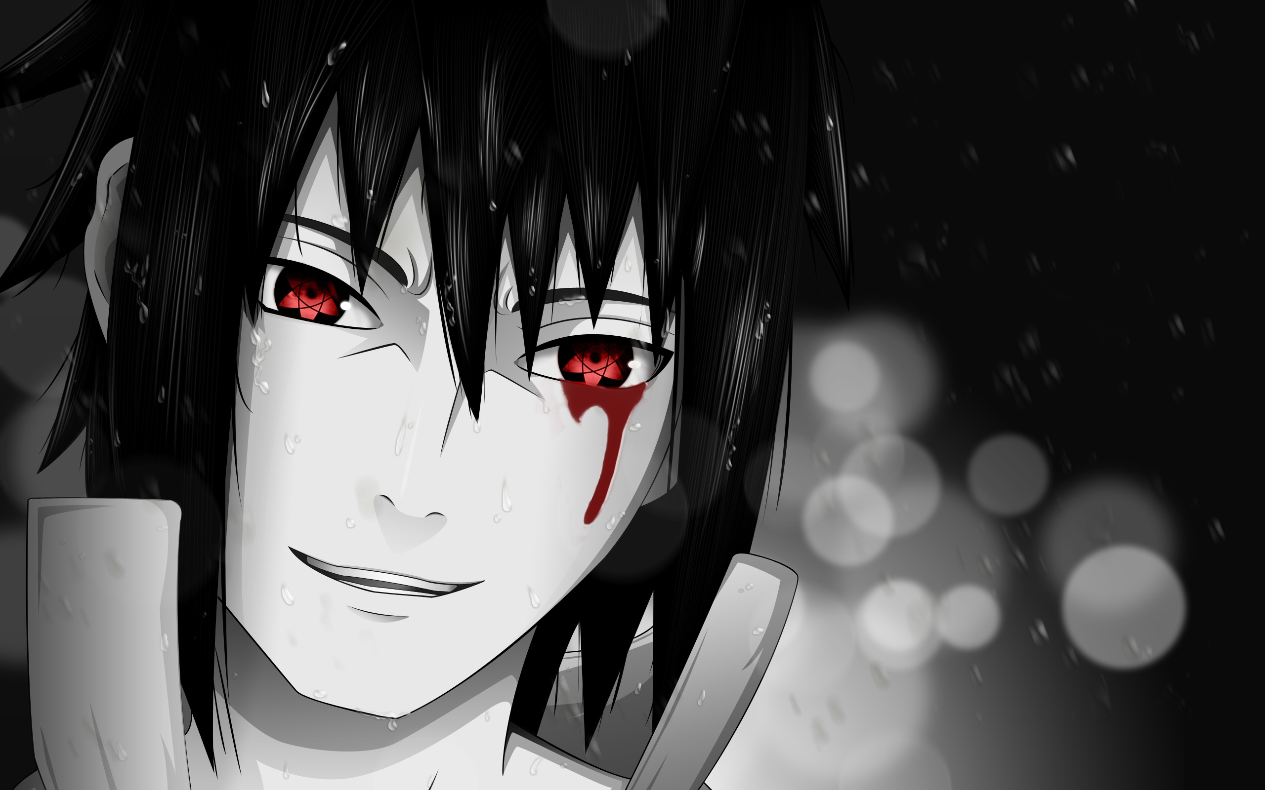 Sasuke Uchiha with Sharingan and Blood Tears HD Wallpaper