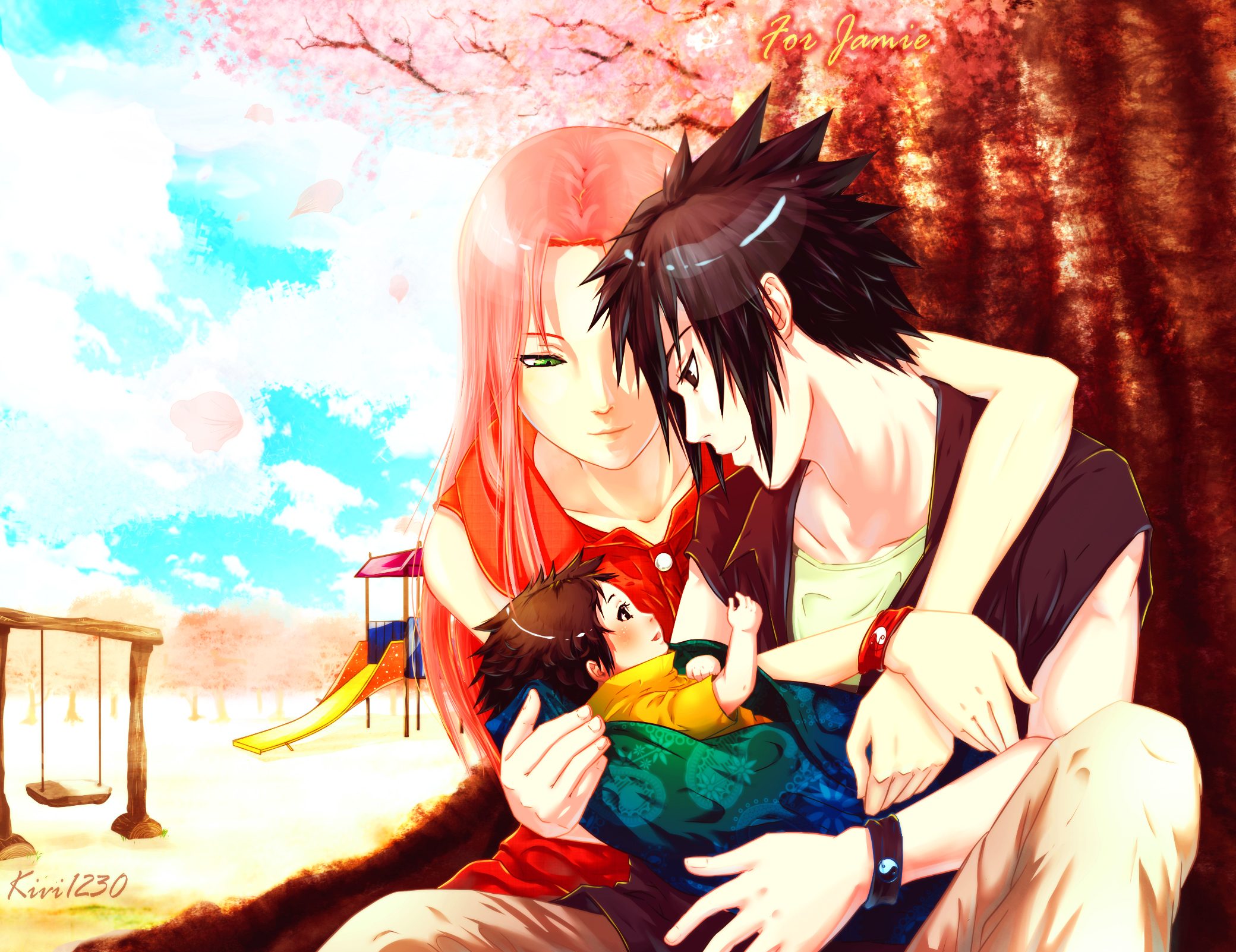 Sakura and Sasuke with baby from Naruto HD Wallpaper