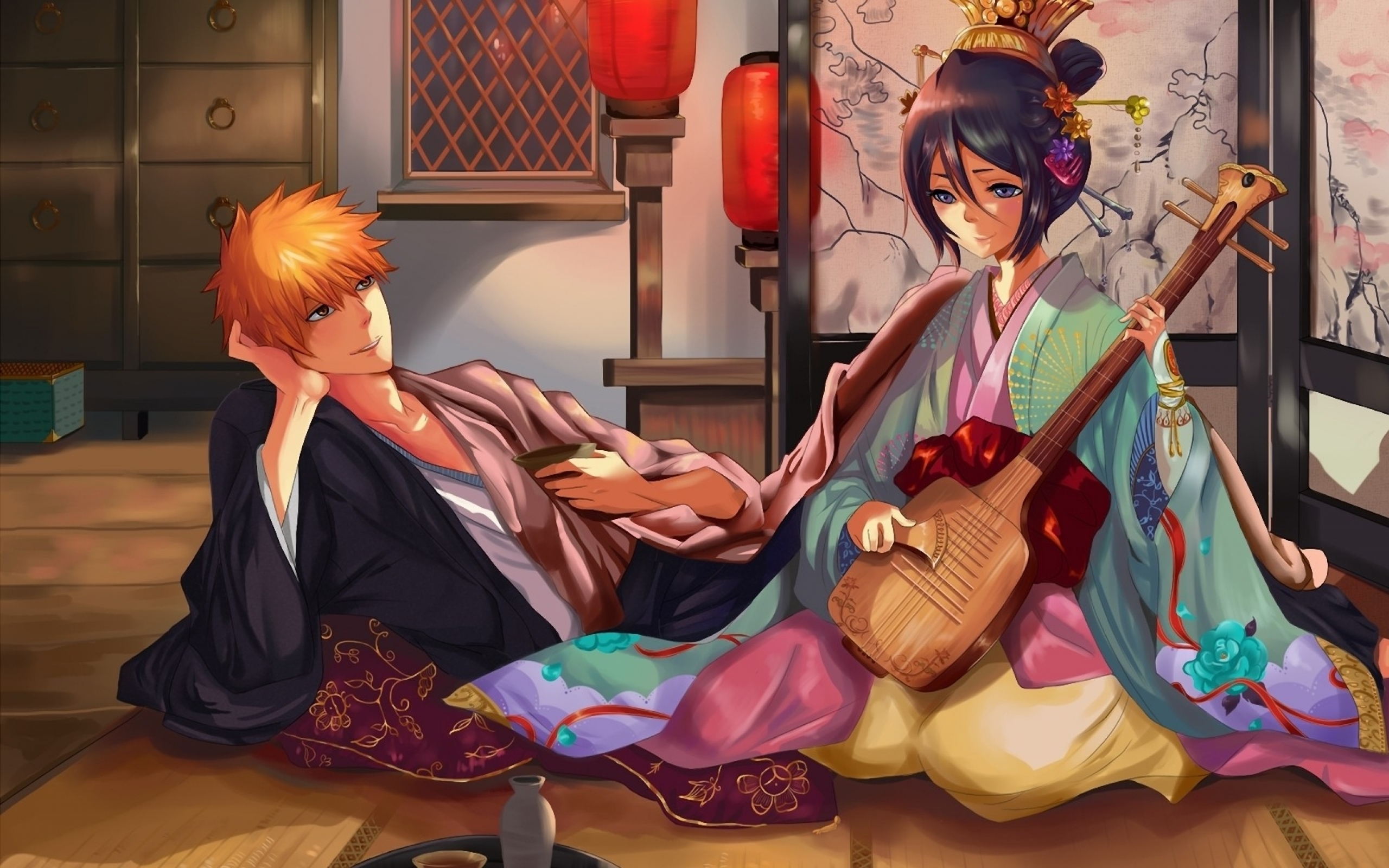 Rukia Kuchiki from Bleach in traditional Japanese attire HD Wallpaper