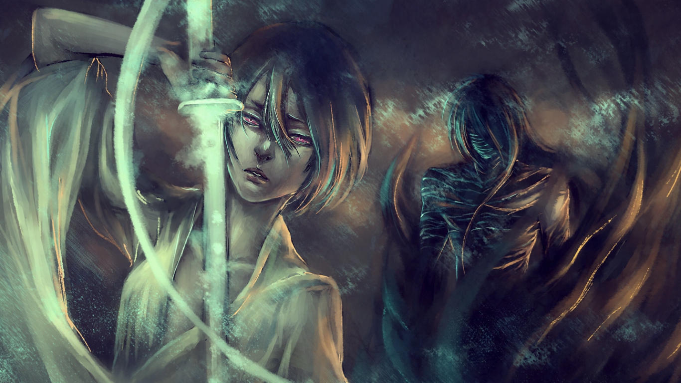Rukia Kuchiki with a ghostly figure HD Wallpaper