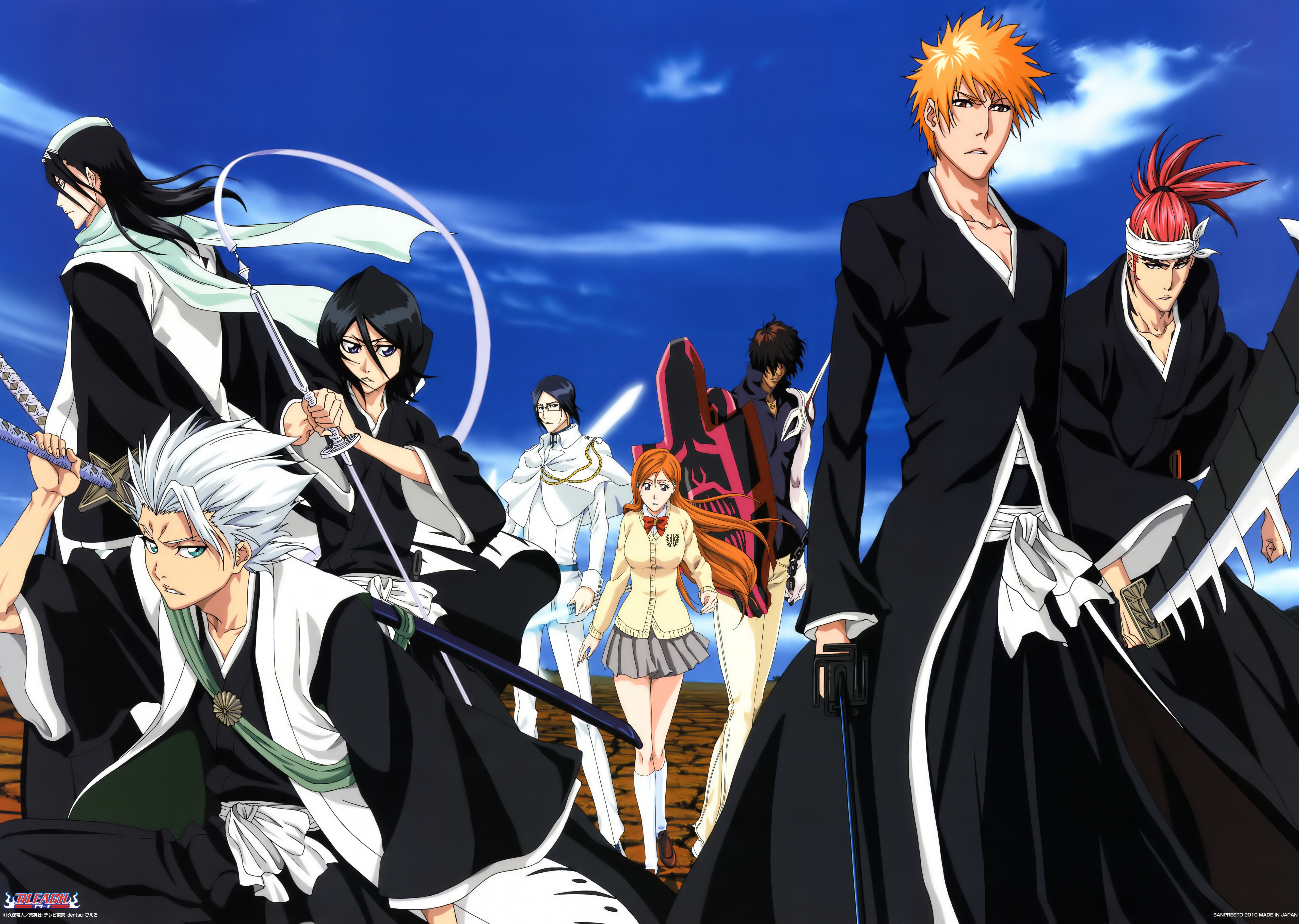 Bleach characters standing against a blue sky HD Wallpaper