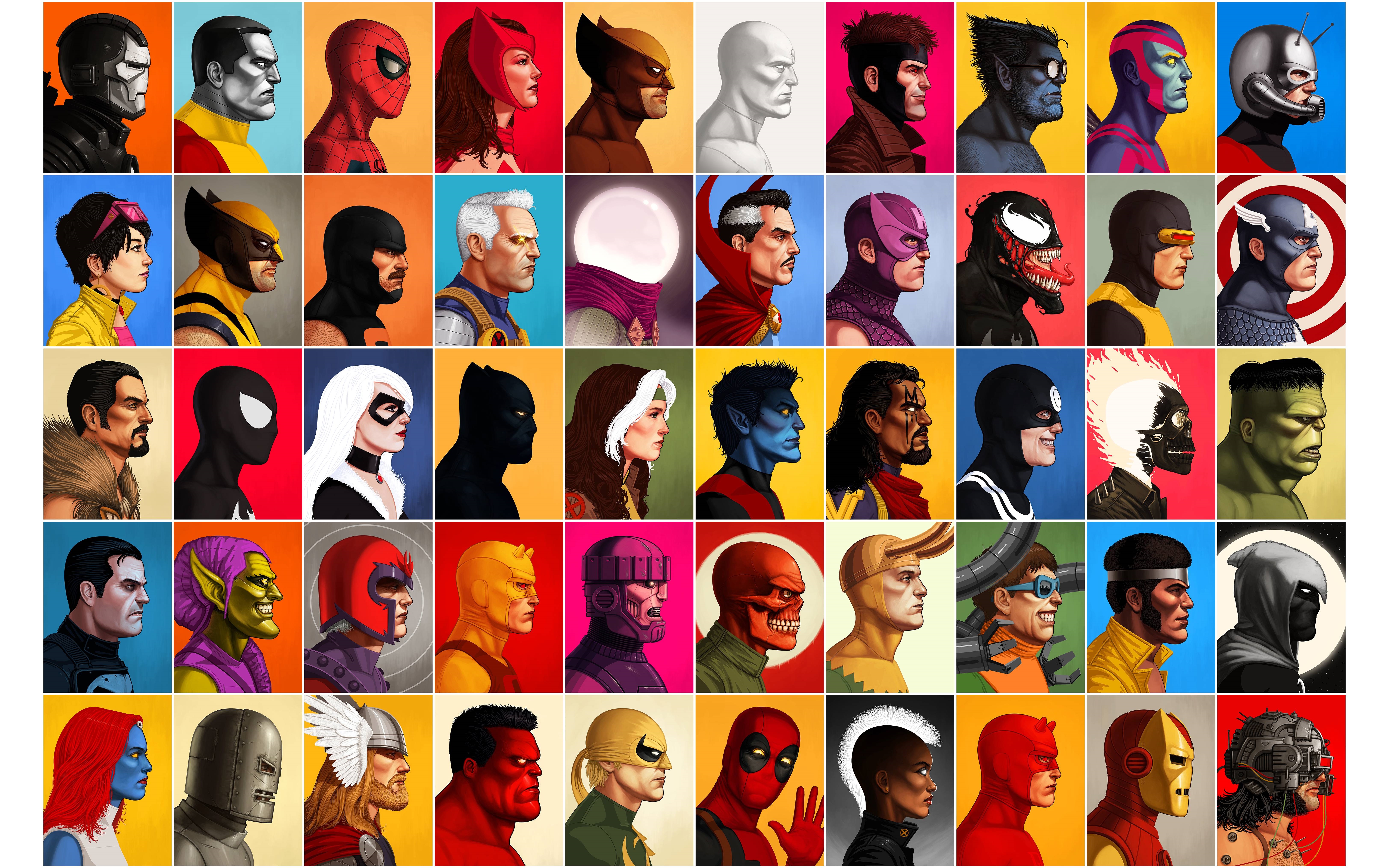 Marvel Comics Characters Portrait Grid HD Wallpaper
