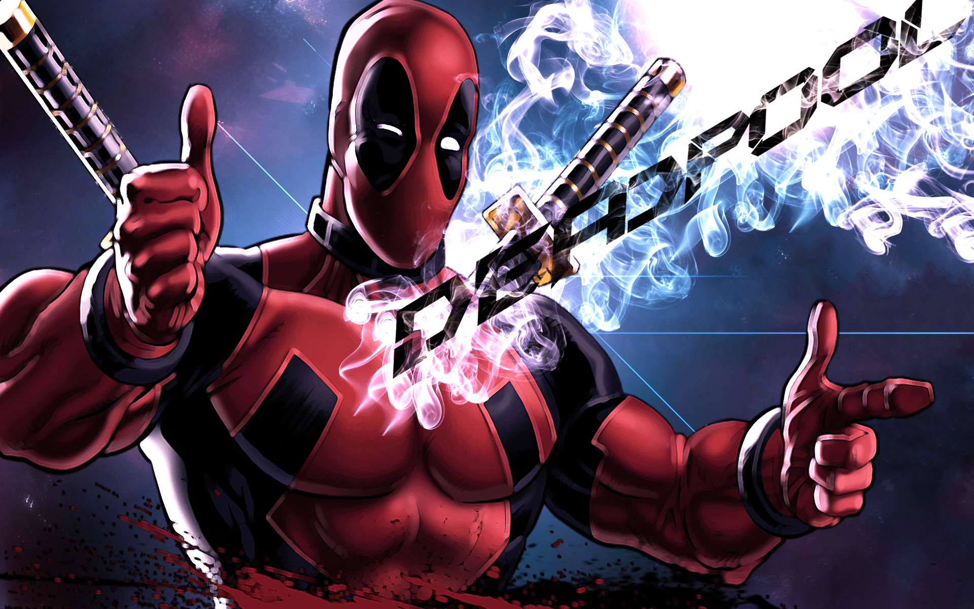 Deadpool with swords and guns HD Wallpaper