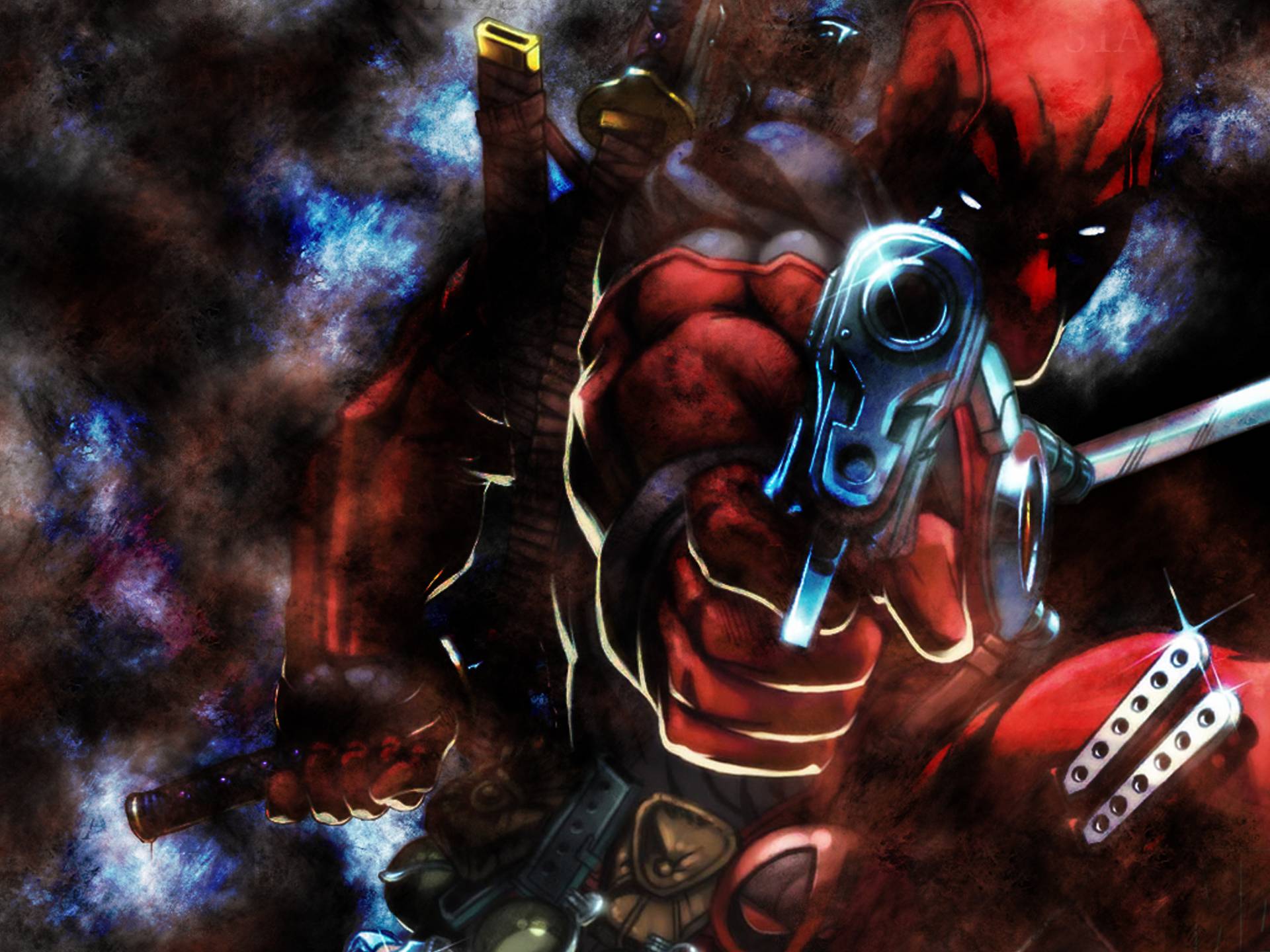 Deadpool aiming a gun HD Wallpaper