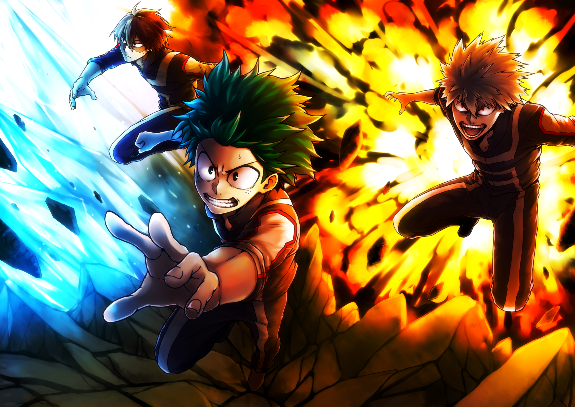 My Hero Academia: Izuku Midoriya, Shoto Todoroki, Katsuki Bakugo HD Wallpaper