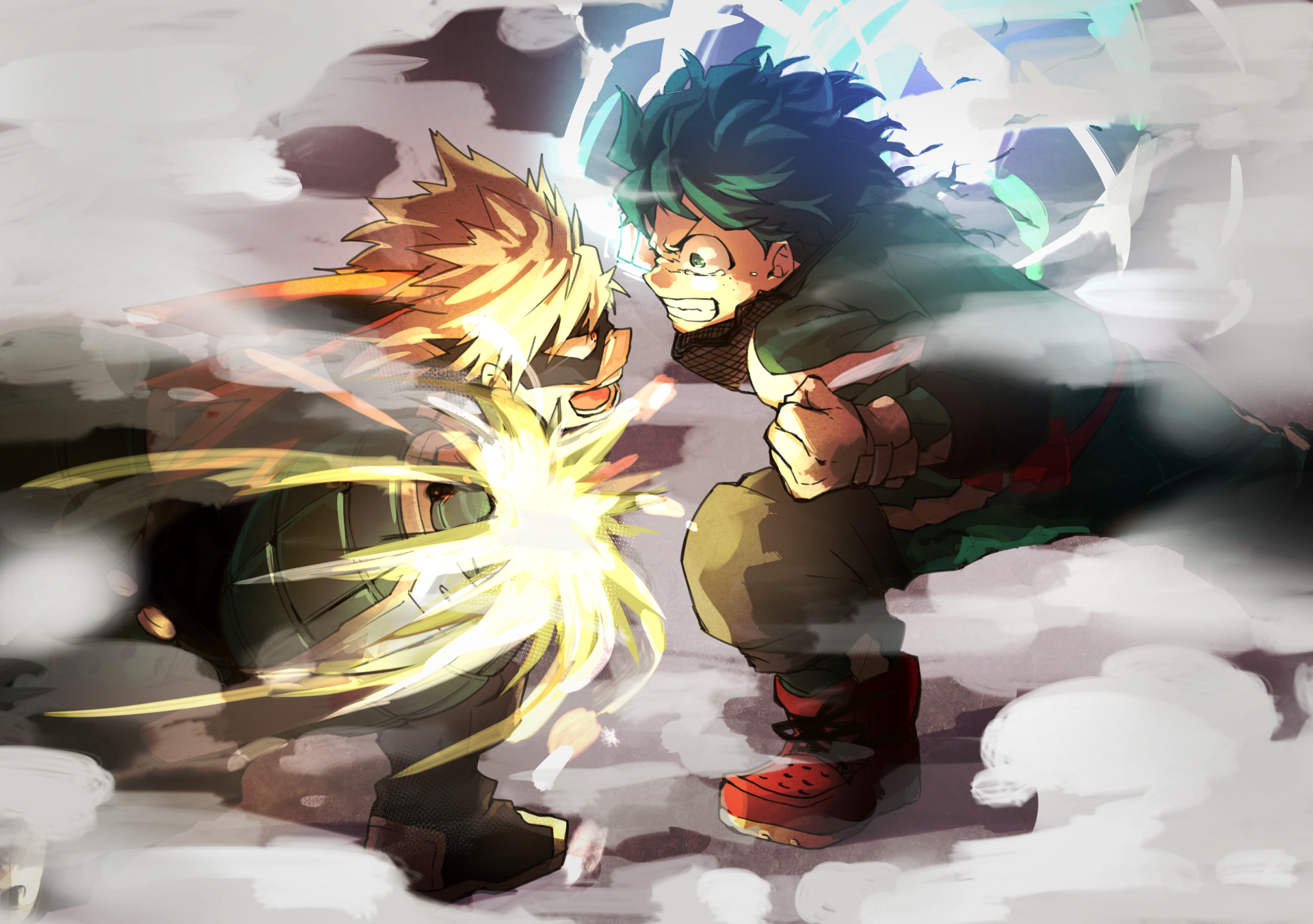 Izuku Midoriya and Katsuki Bakugo fighting HD Wallpaper